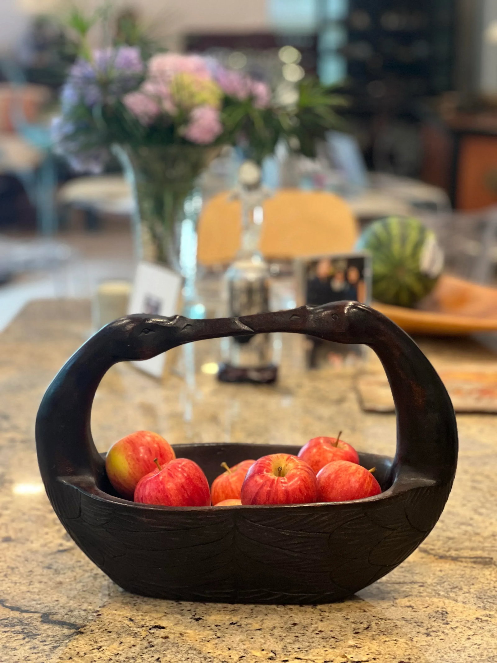 Late 20th Century Vintage Kissing Swans Wood Carved Basket - 10