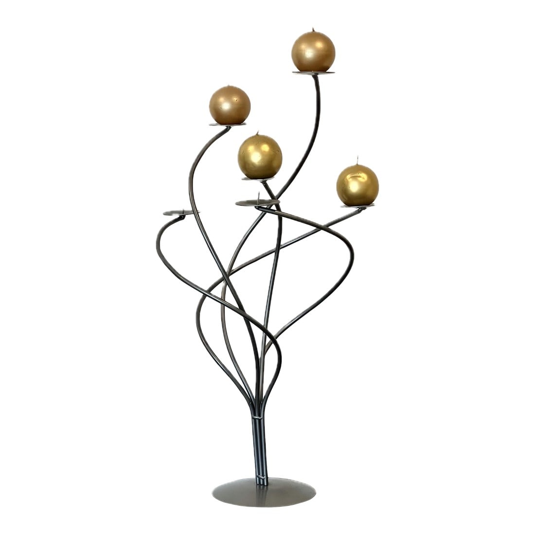 1980's Vintage Scandinavian Spiral Metal Candelabra: We love the artsy sculpture feel and the Scandinavian design sense that this candelabra brings to any room. Bought in SoHo, New York City in the 80's. Holds 6 round ball candles (available on