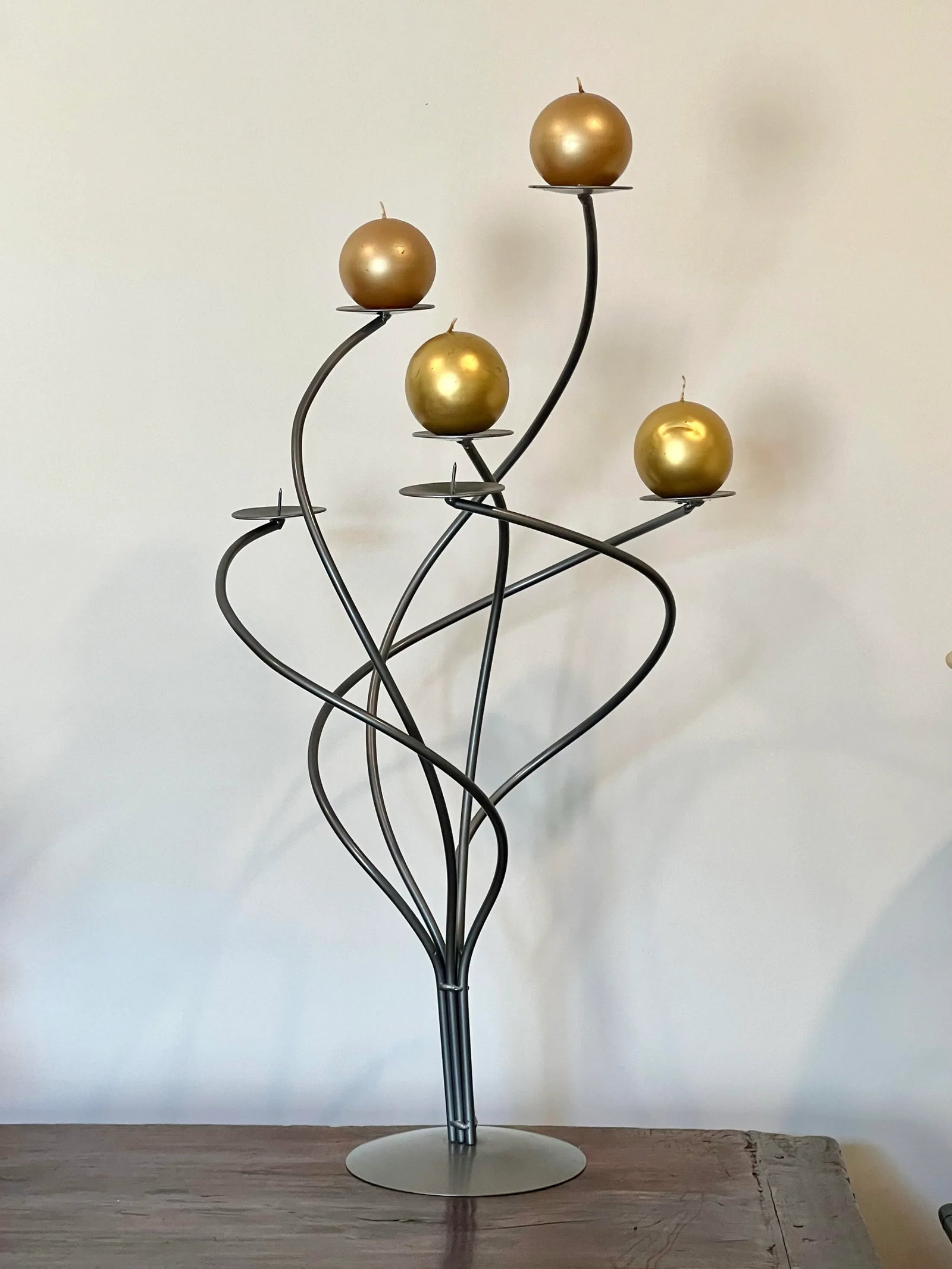 1980's Vintage Scandinavian Spiral Metal Candelabra - 2