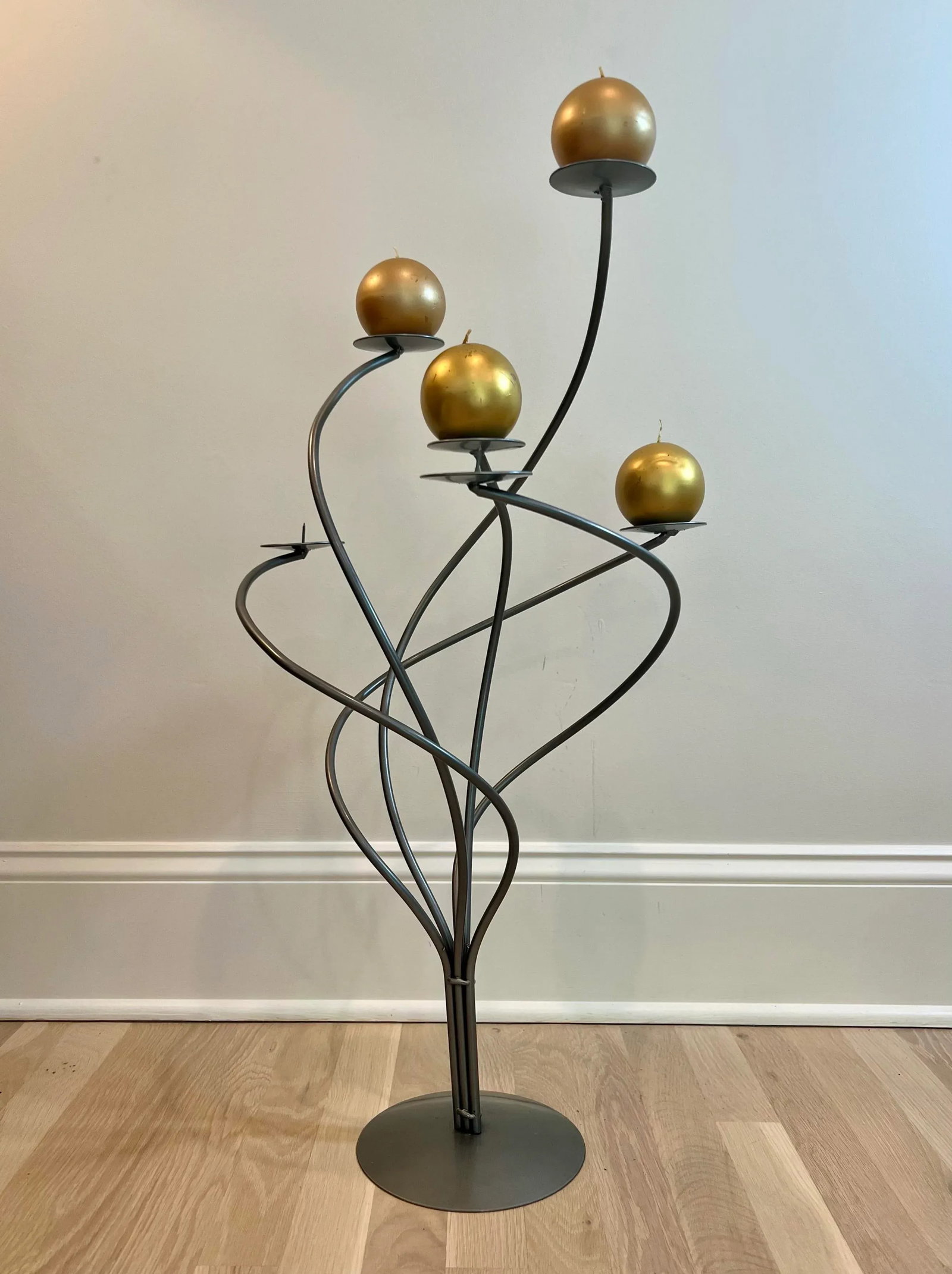 1980's Vintage Scandinavian Spiral Metal Candelabra - 3