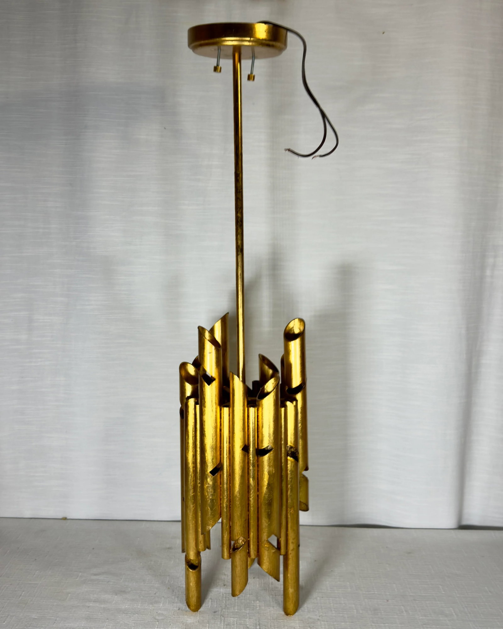 Stunning Vintage Gaetano Sciolari Style Mid-Century Modern Gilt Tole Chandelier - 2