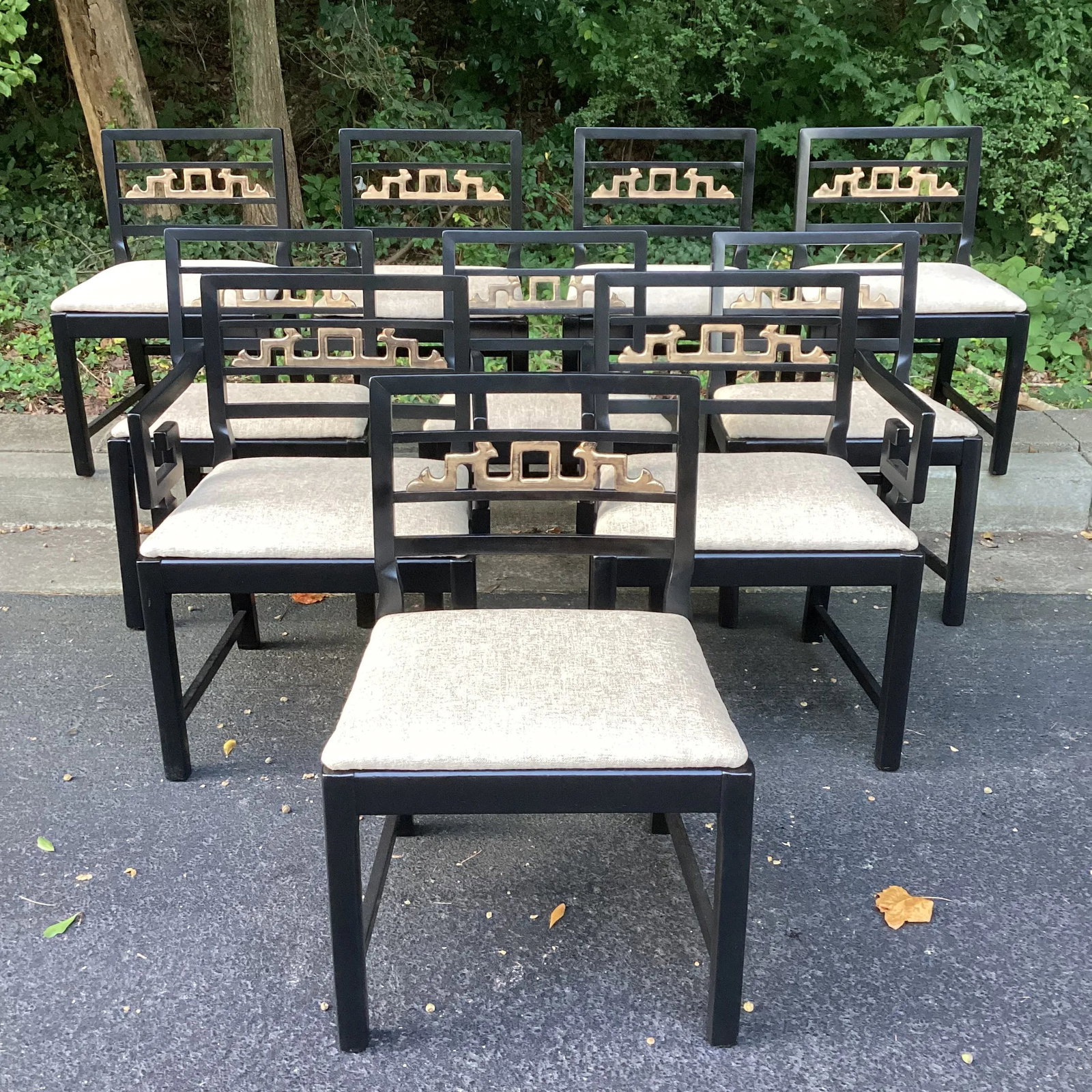 Set of 10 Vintage Chinoiserie Greek Key Armchairs Michael Taylor for Baker Attributed - 4