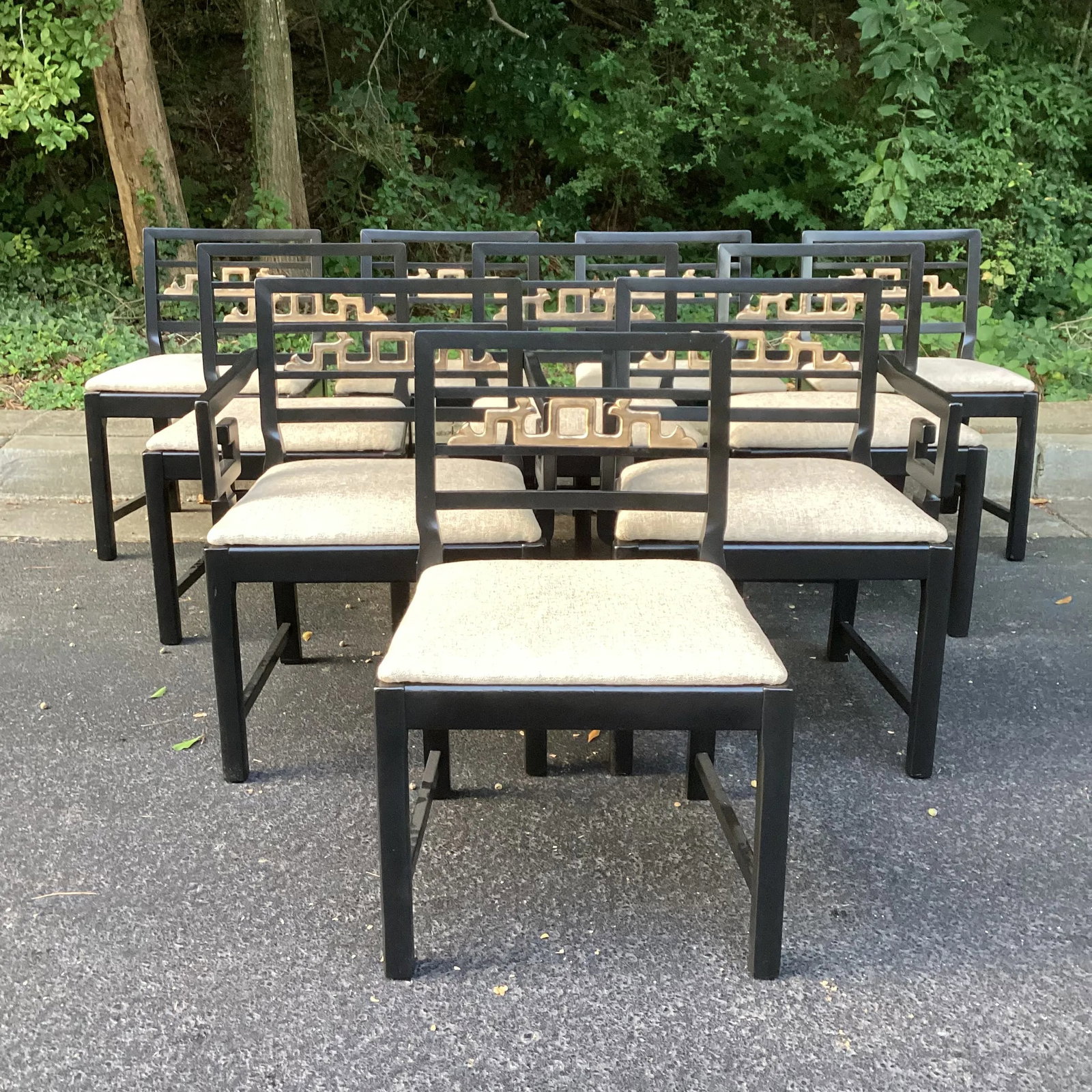 Set of 10 Vintage Chinoiserie Greek Key Armchairs Michael Taylor for Baker Attributed - 5