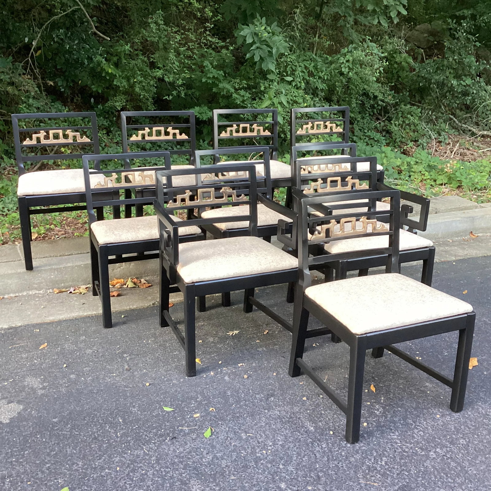 Set of 10 Vintage Chinoiserie Greek Key Armchairs Michael Taylor for Baker Attributed - 6