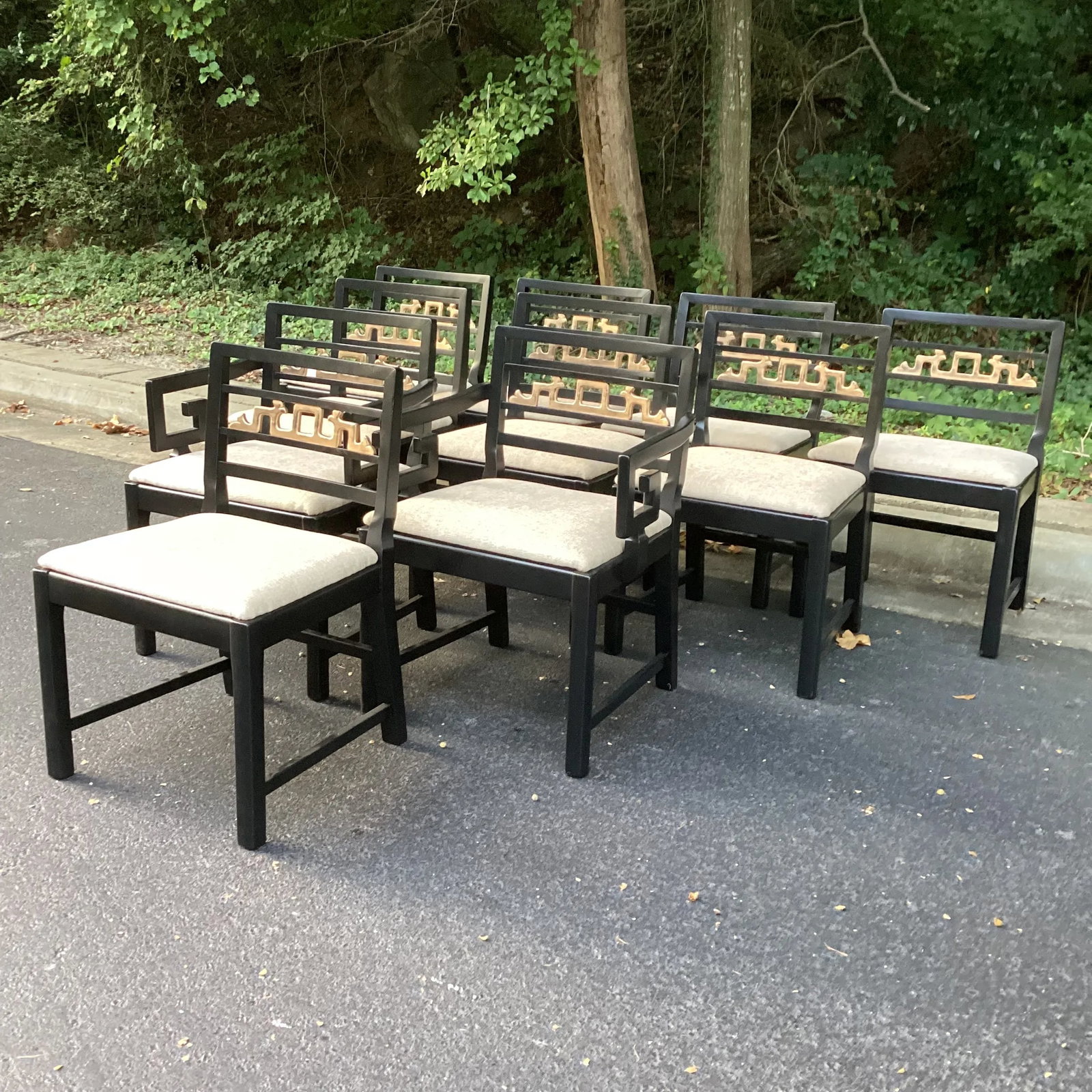 Set of 10 Vintage Chinoiserie Greek Key Armchairs Michael Taylor for Baker Attributed - 7