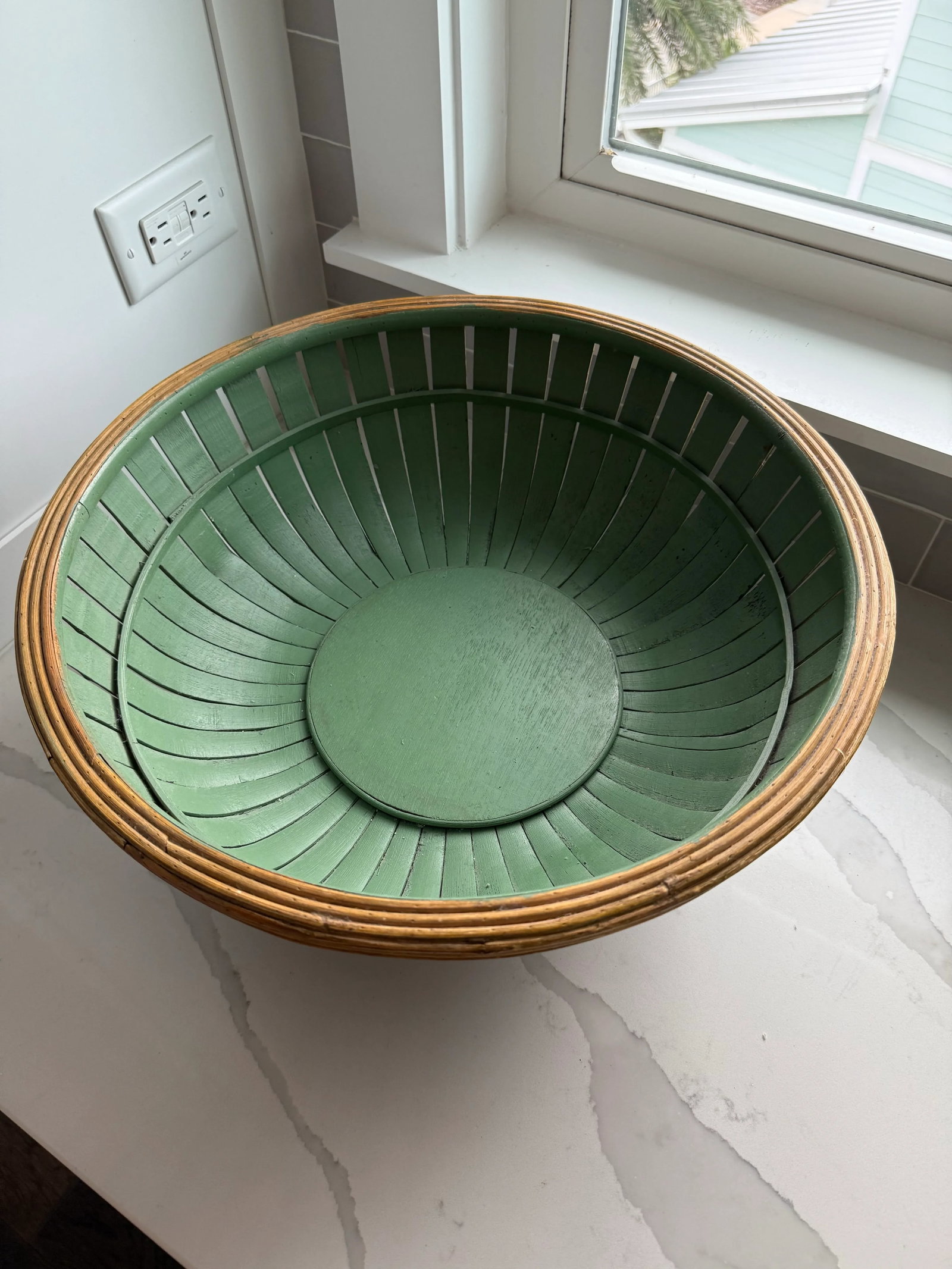 Large Bamboo Rattan Bowl in Natural and Green - 10