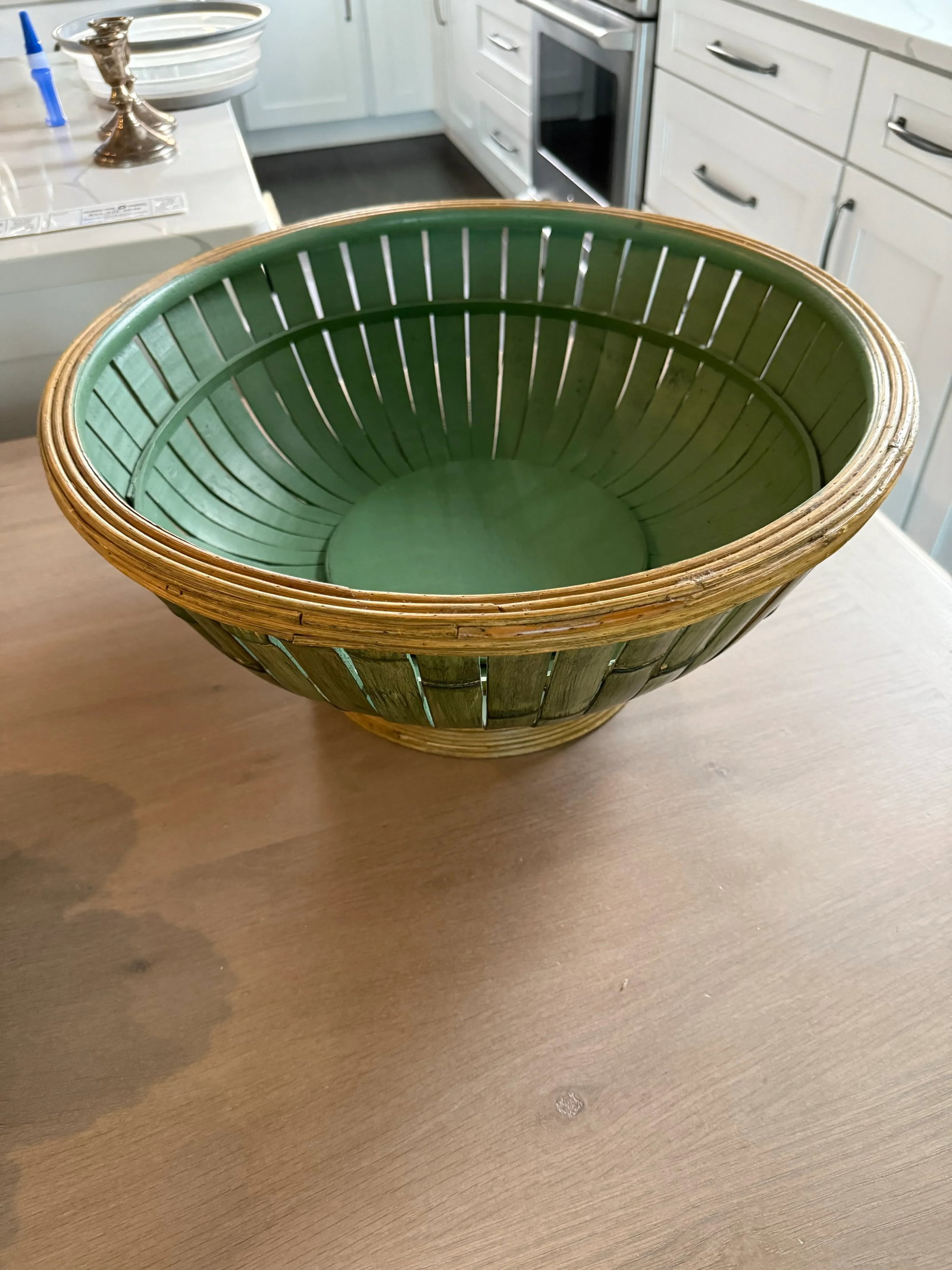 Large Bamboo Rattan Bowl in Natural and Green - 11