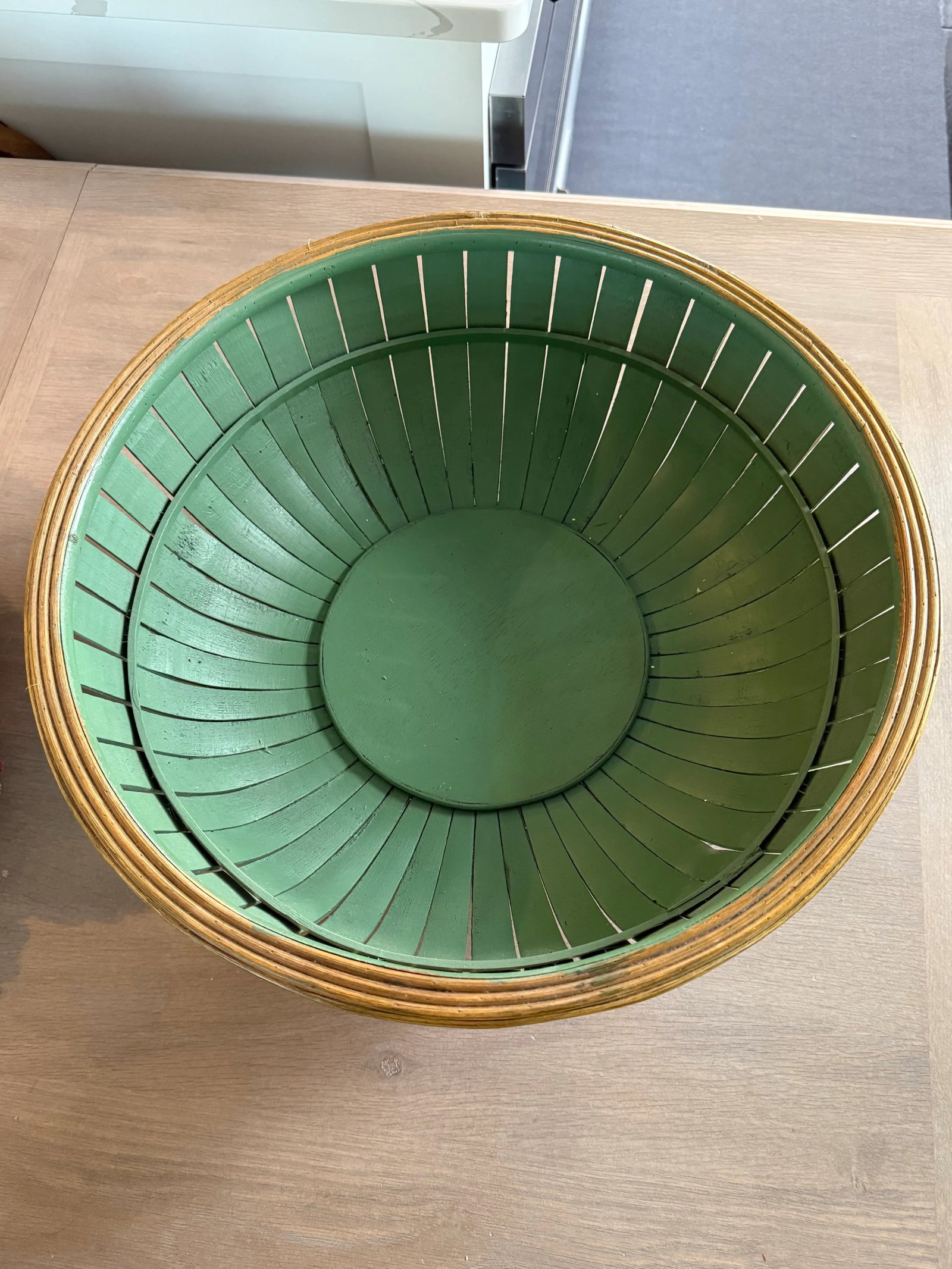 Large Bamboo Rattan Bowl in Natural and Green - 2