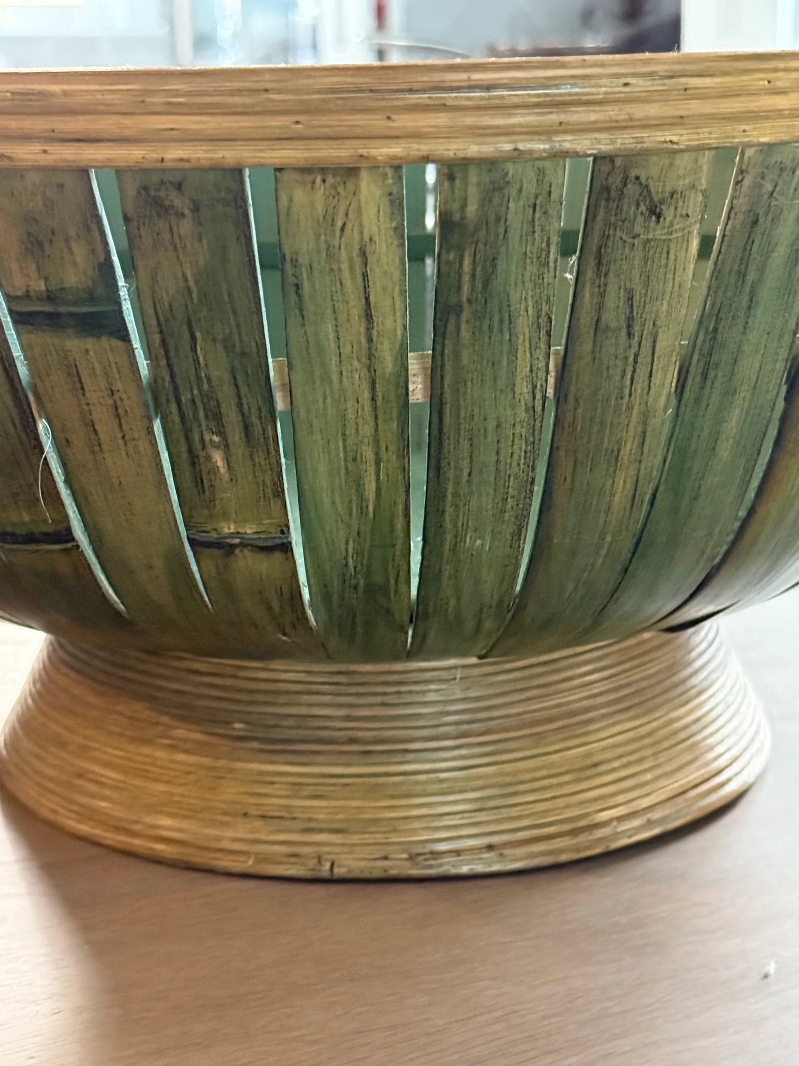 Large Bamboo Rattan Bowl in Natural and Green - 3