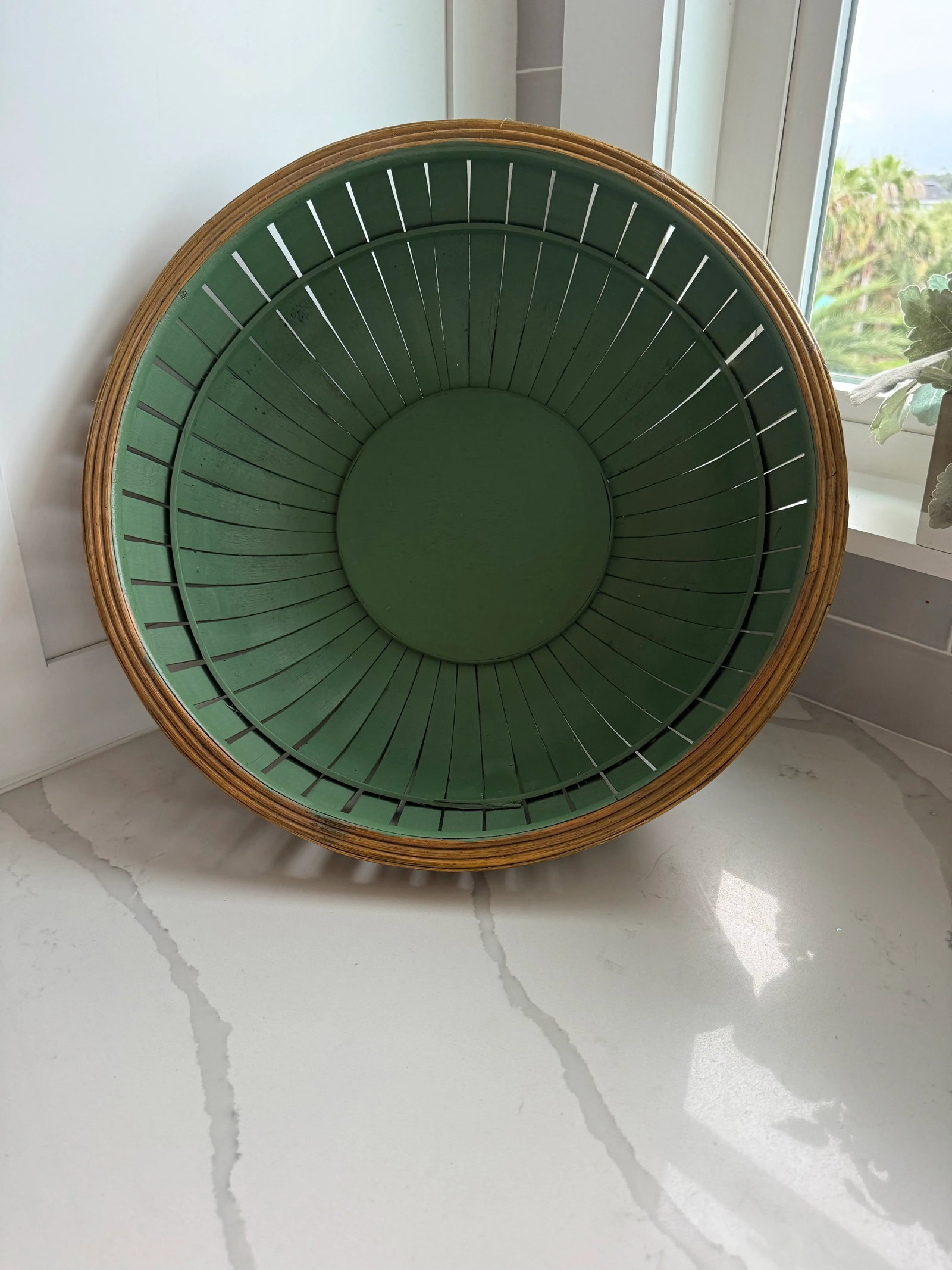 Large Bamboo Rattan Bowl in Natural and Green - 7