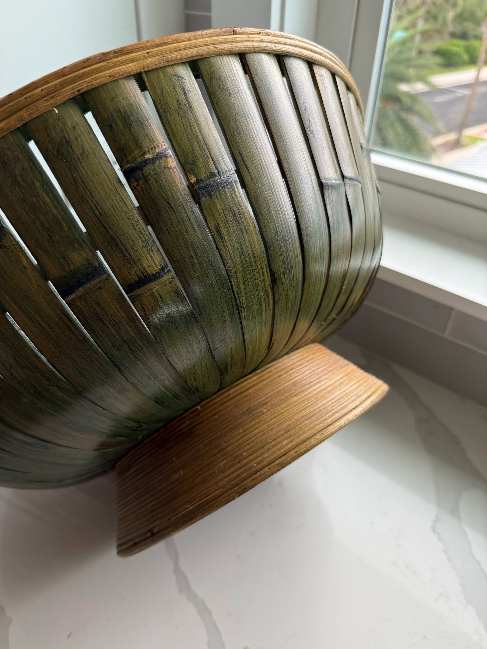 Large Bamboo Rattan Bowl in Natural and Green - 8