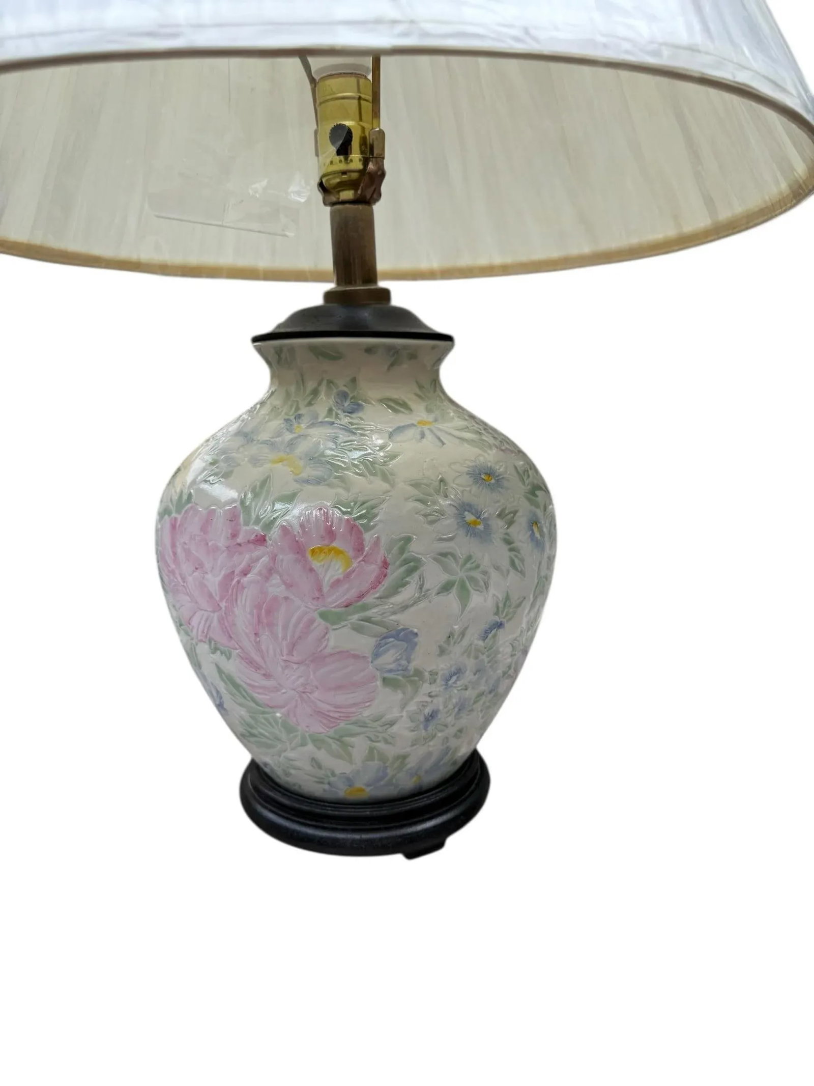 1970s Chinoiserie Table Lamp Ginger Jar Ceramic Floral Painted Famille Rose - 3