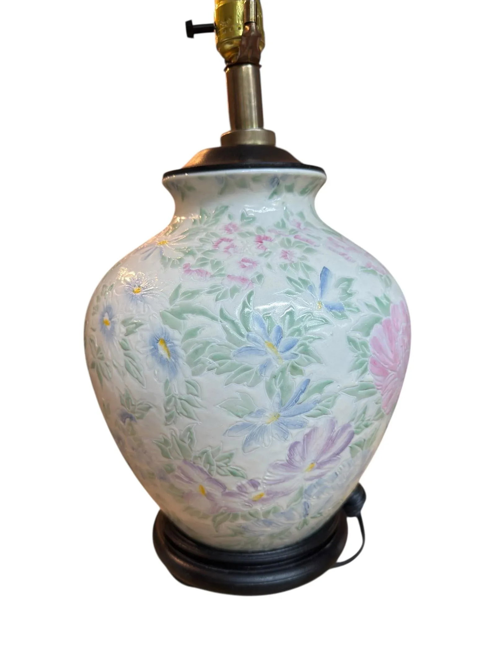 1970s Chinoiserie Table Lamp Ginger Jar Ceramic Floral Painted Famille Rose - 5