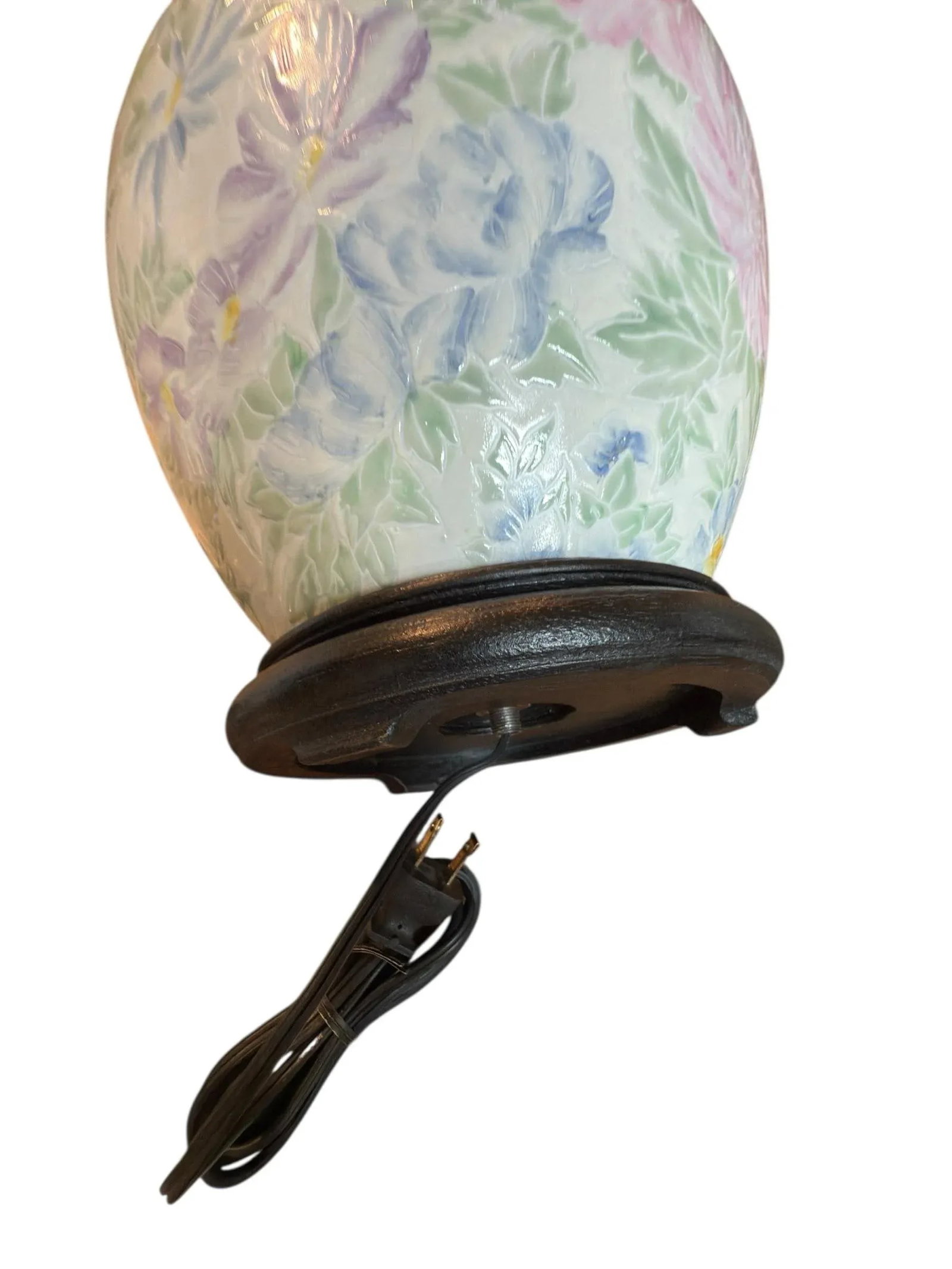 1970s Chinoiserie Table Lamp Ginger Jar Ceramic Floral Painted Famille Rose - 6