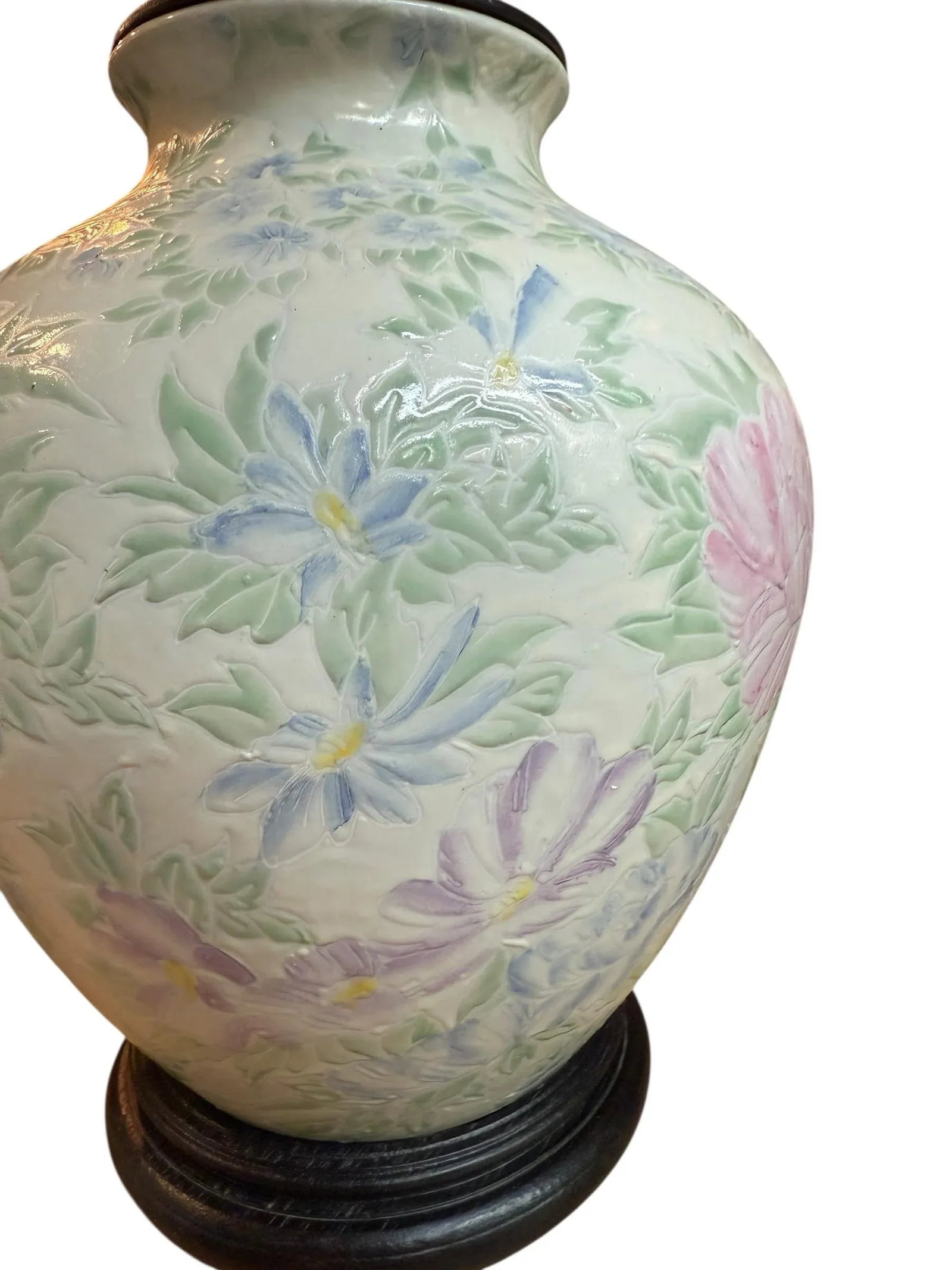1970s Chinoiserie Table Lamp Ginger Jar Ceramic Floral Painted Famille Rose - 7