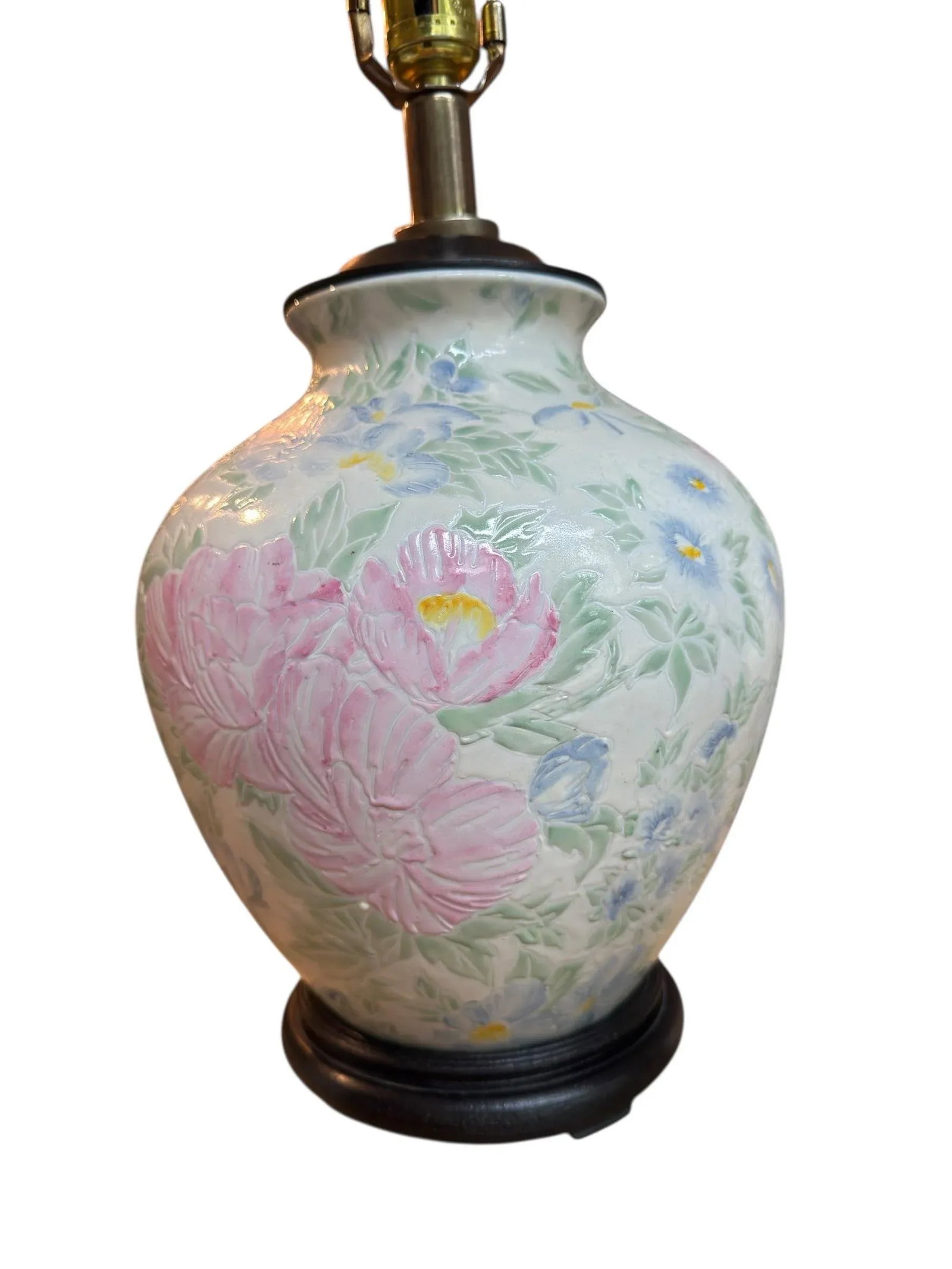 1970s Chinoiserie Table Lamp Ginger Jar Ceramic Floral Painted Famille Rose - 9