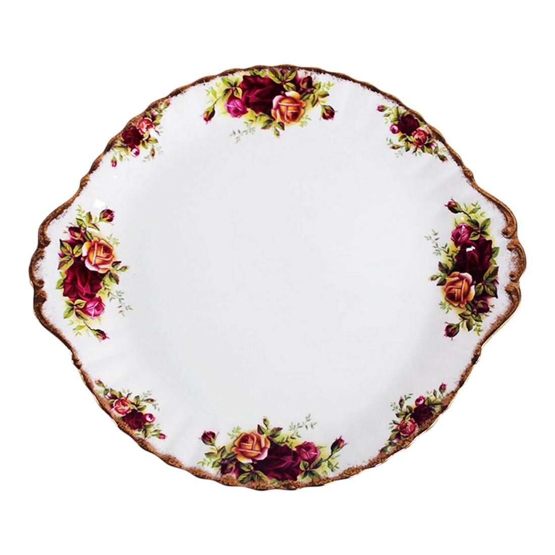 Royal Albert Old Country Roses Cake Plate - Fluted Handled - Made in England: Royal Albert Old Country Roses pattern handled & fluted cake plate trimmed with 22-Carat Gold Banding, fine bone china made in England. Old Country Roses is Royal Albert's most successful pattern
