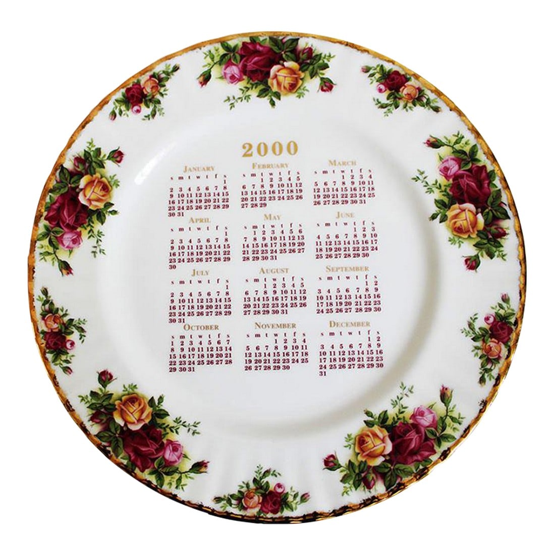 Royal Albert Old Country Roses 2000 Calandar Plate - Made in England: Royal Albert, Old Country Roses pattern, 2000 Calander Plate Old Country Roses is Royal Albert's most successful pattern and collector's love to add to their collection.. Signature on back is in