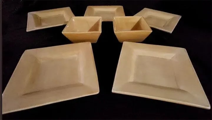 Pottery Barn Asian Square Yellow Plates & Bowls - Made in Mexico -7 PCS - 2