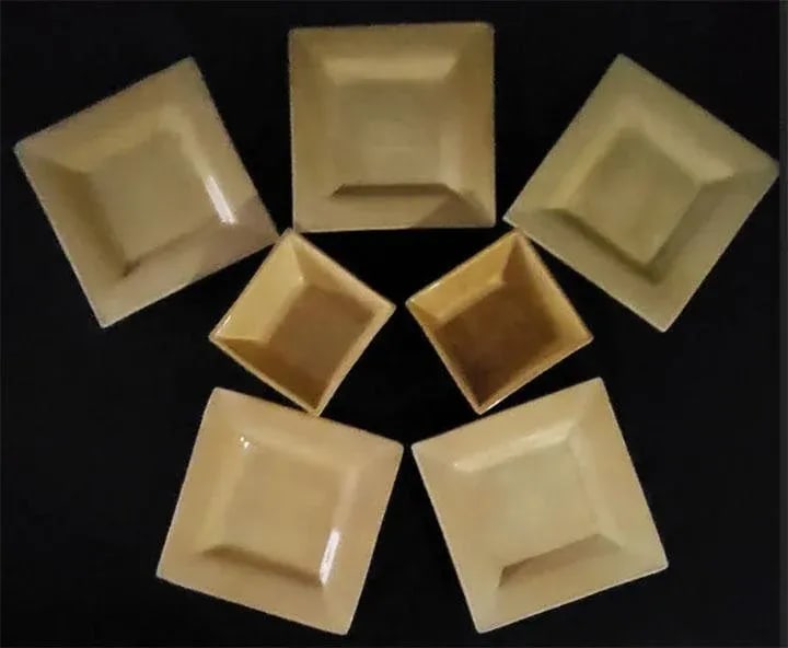 Pottery Barn Asian Square Yellow Plates & Bowls - Made in Mexico -7 PCS - 3