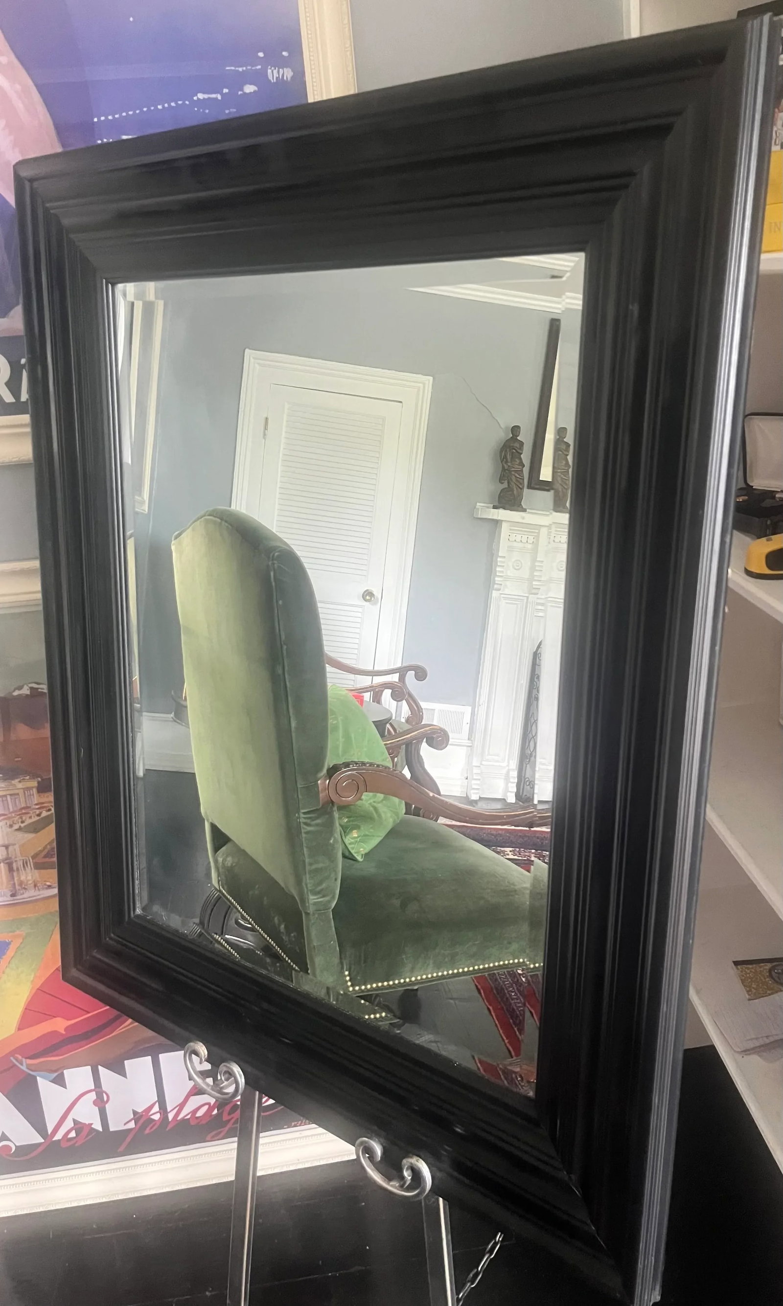 1970s Black Lacquer Beveled Wall Mirror "” Mid-Century Modern - 3