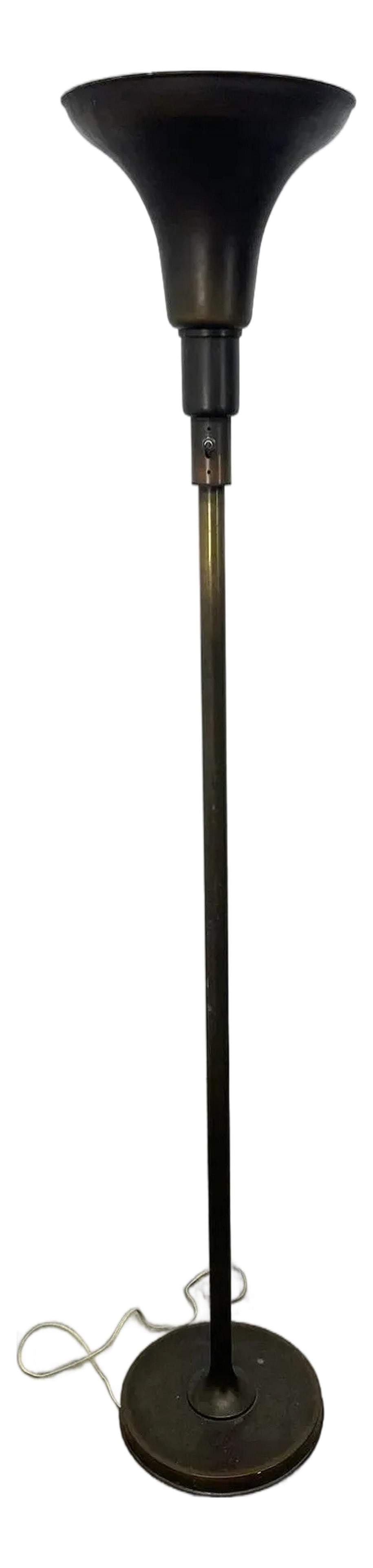 Bronze Machine Age Art Deco Torchiere Floor Lamp (1 of 9)