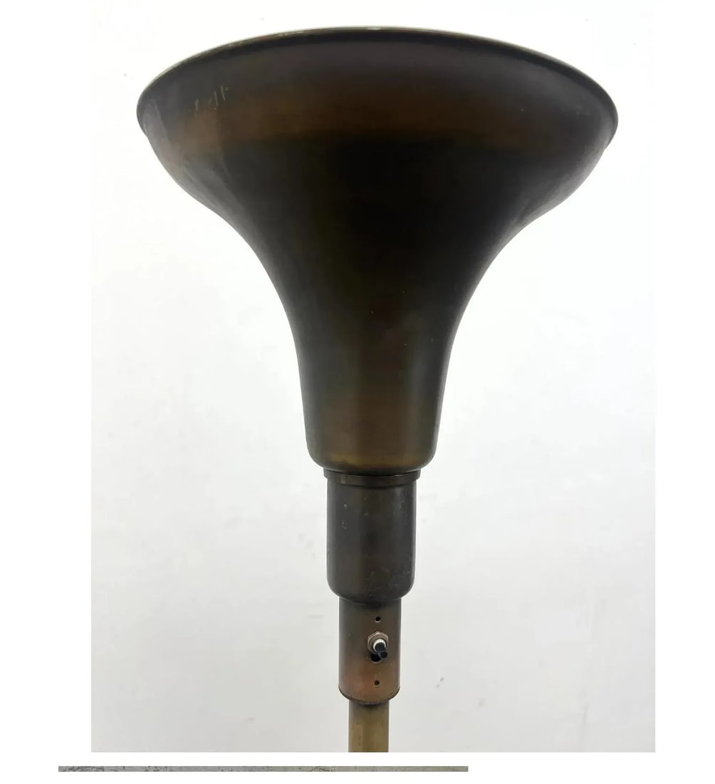Bronze Machine Age Art Deco Torchiere Floor Lamp - 2