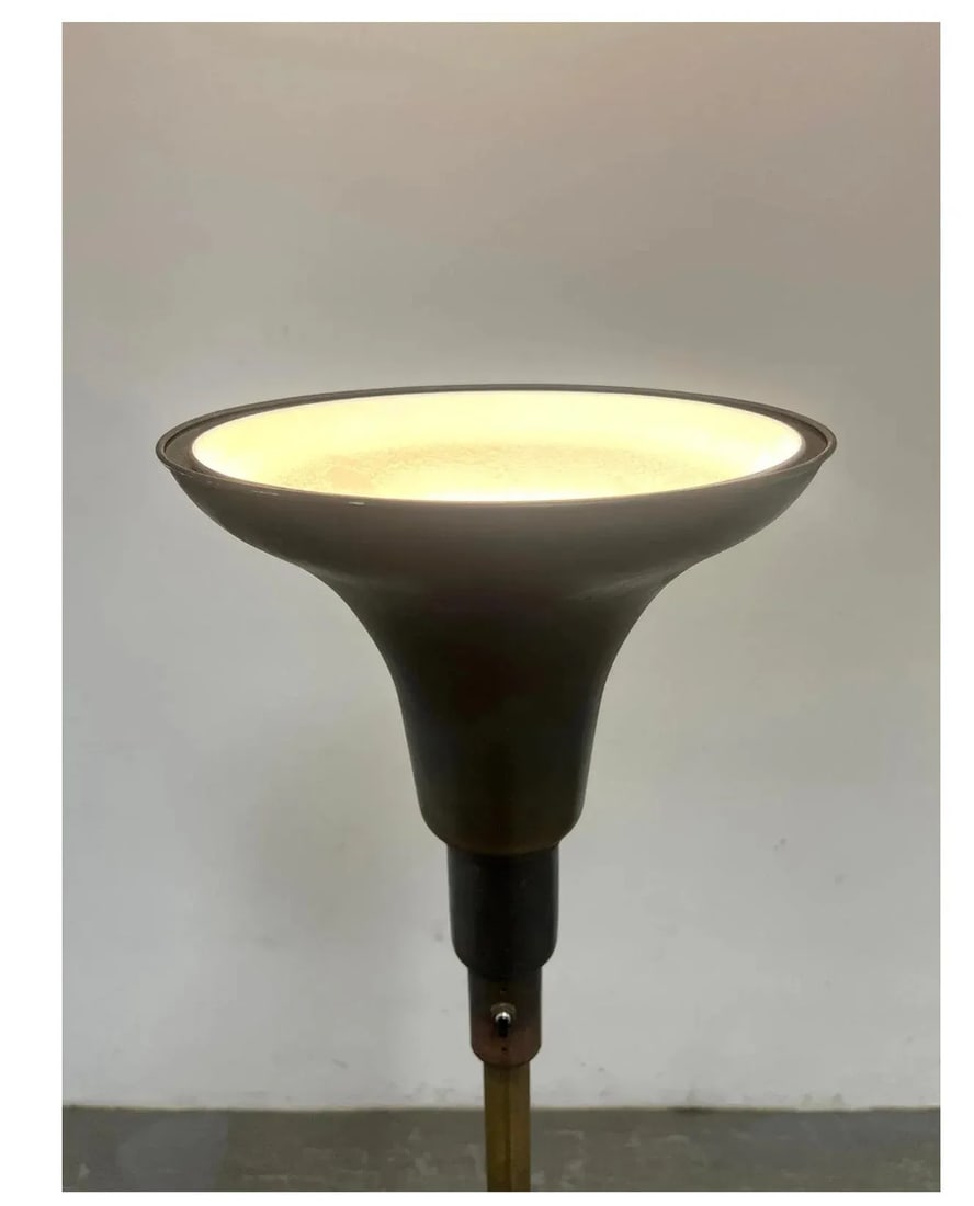 Bronze Machine Age Art Deco Torchiere Floor Lamp - 4