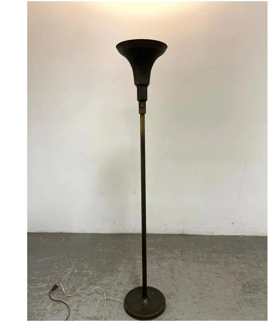 Bronze Machine Age Art Deco Torchiere Floor Lamp - 8