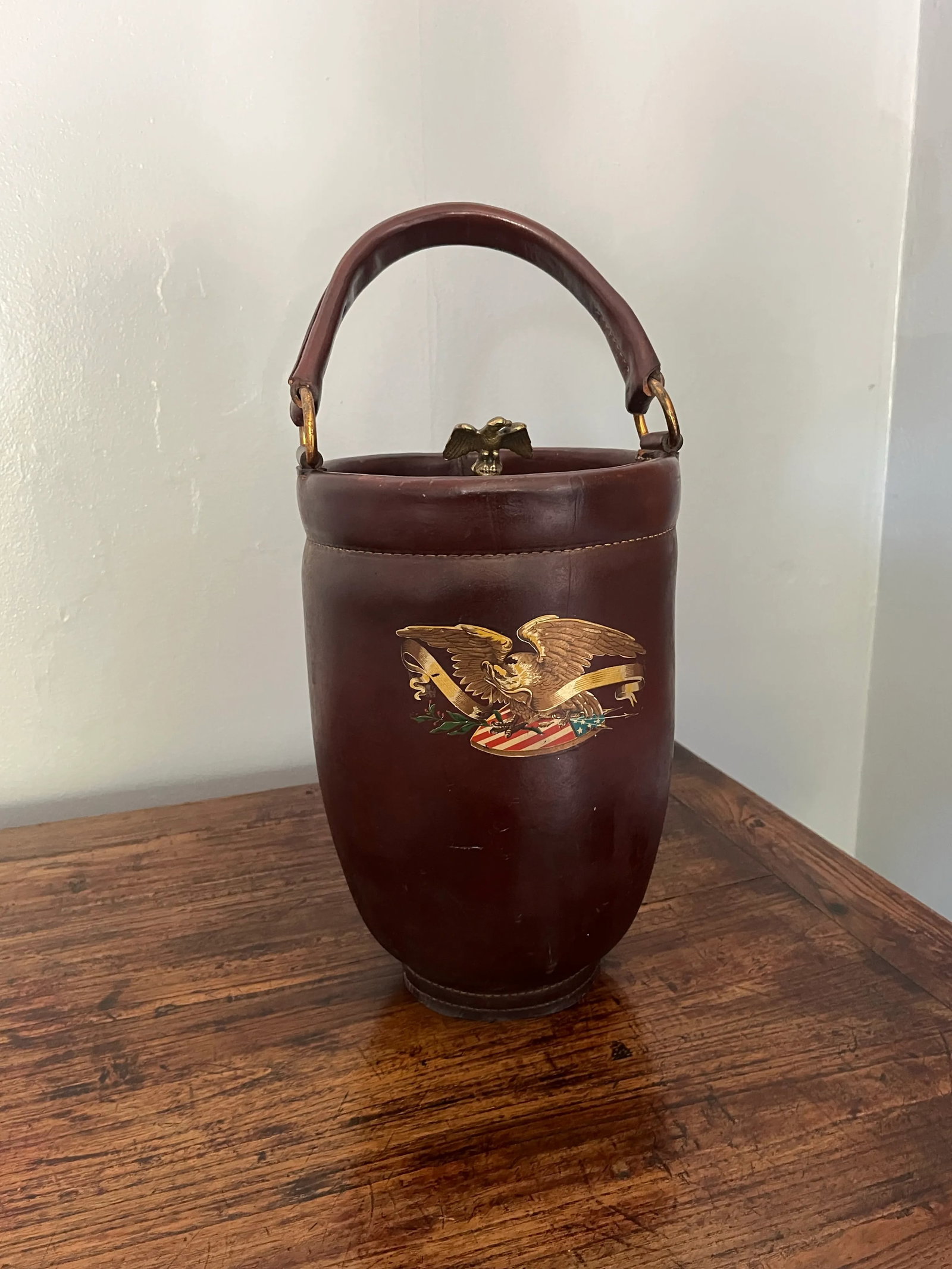 Federal Style American Leather & Brass Ice Bucket - 3