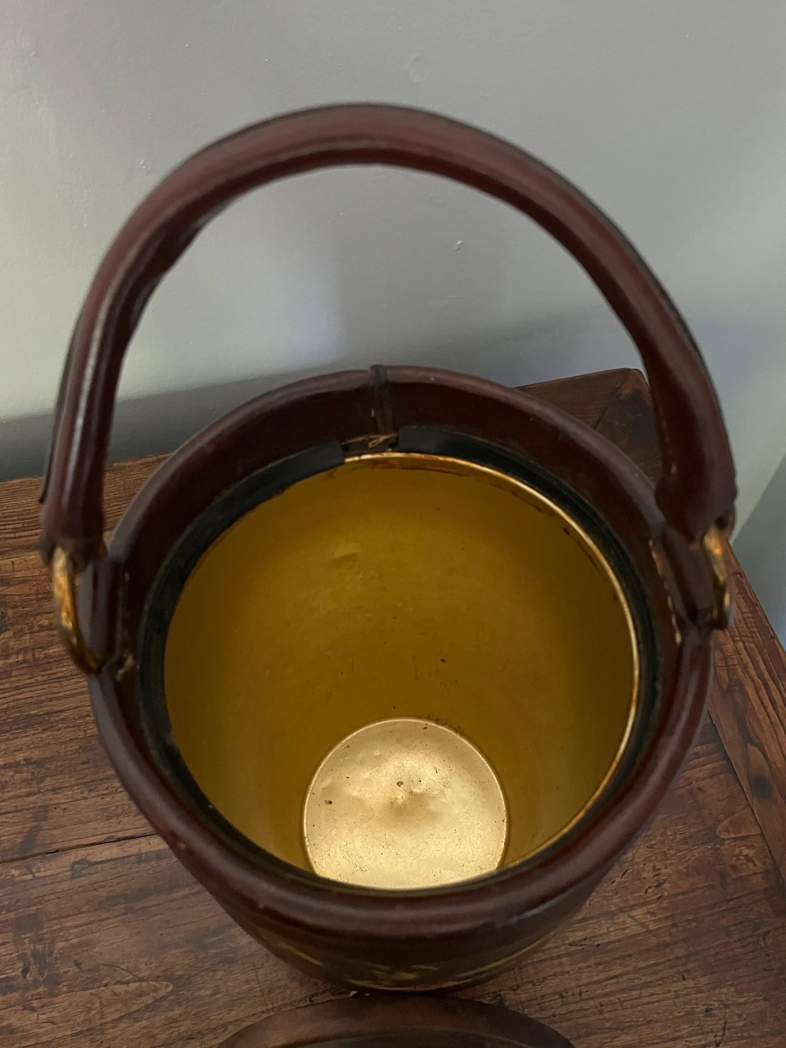 Federal Style American Leather & Brass Ice Bucket - 4