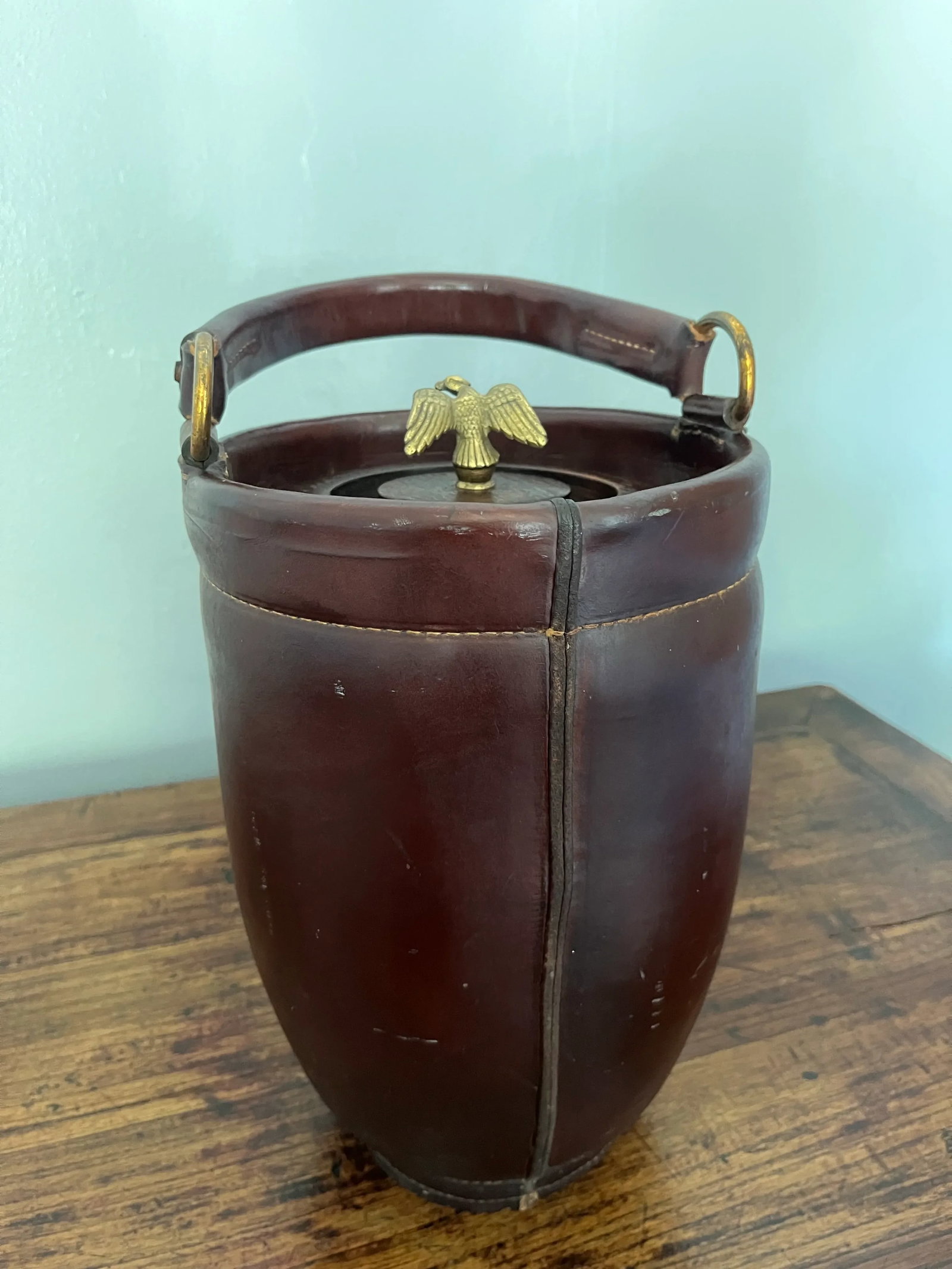 Federal Style American Leather & Brass Ice Bucket - 5