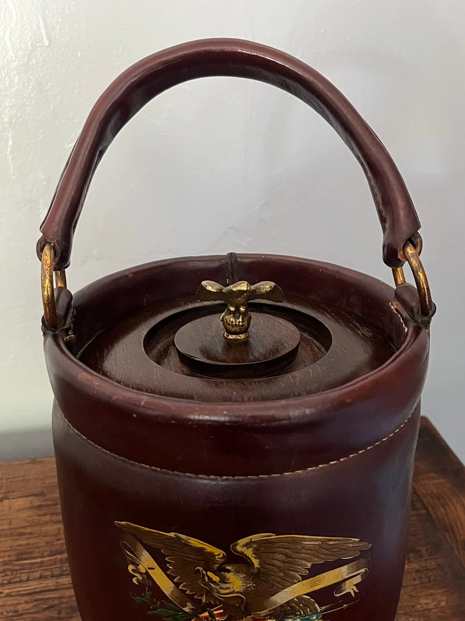 Federal Style American Leather & Brass Ice Bucket - 6