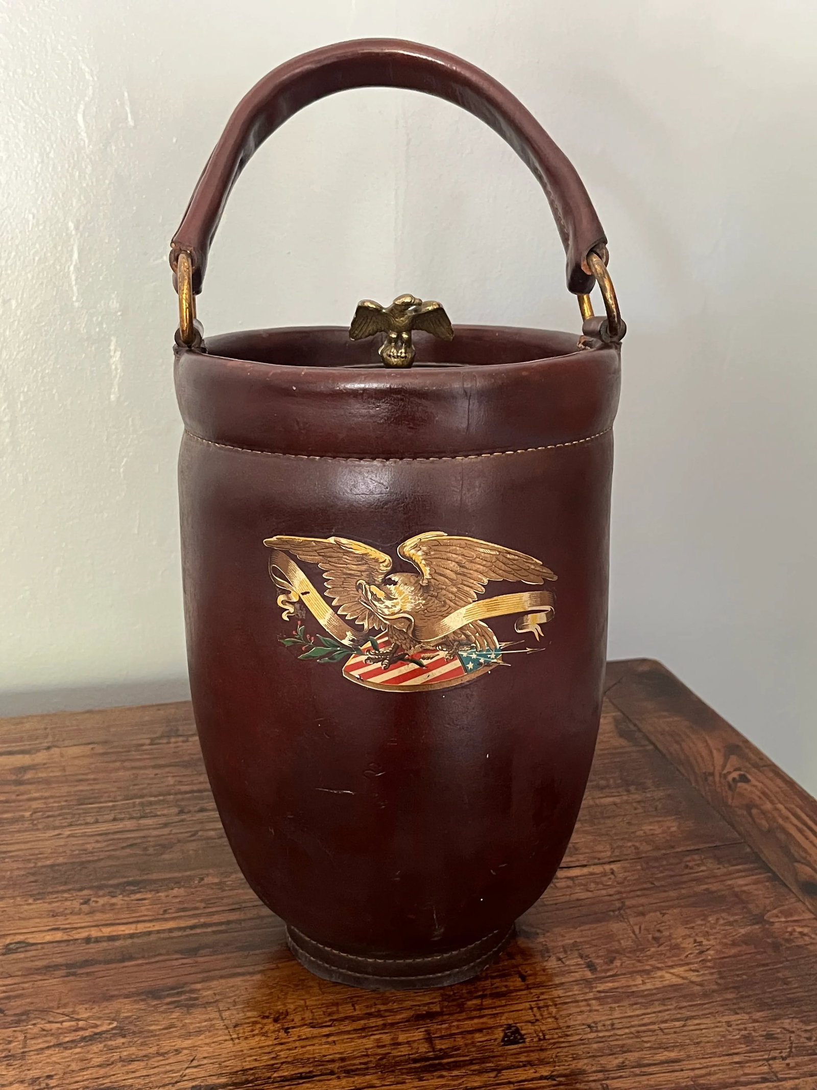 Federal Style American Leather & Brass Ice Bucket - 7