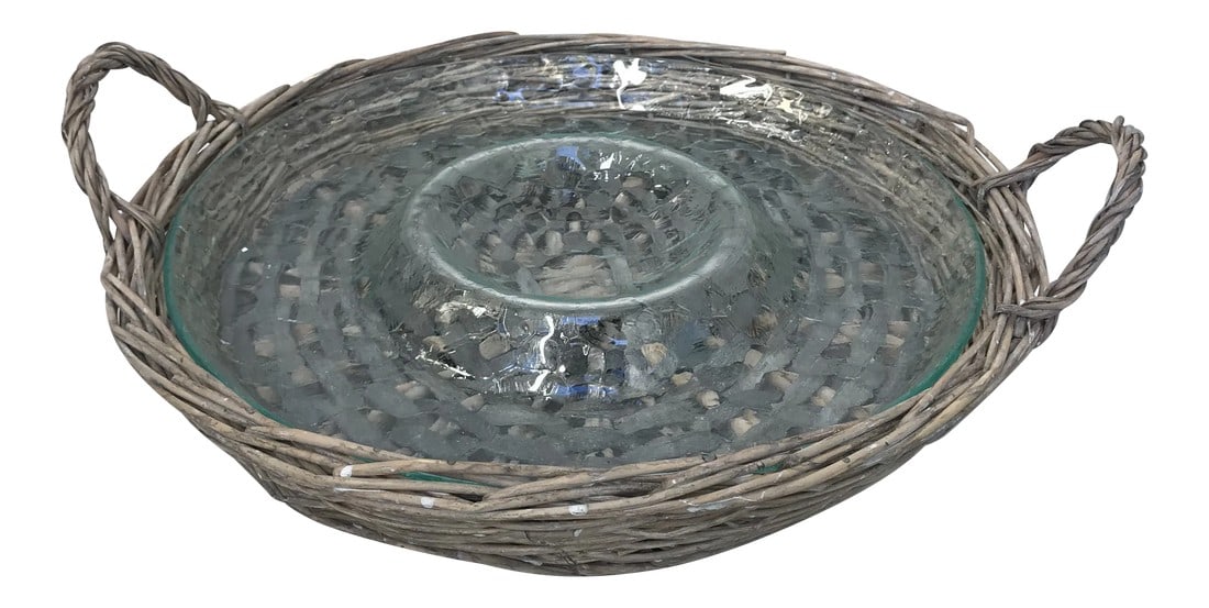 Vintage 1990s Wicker/Glass Chip & Dip Platter (1 of 8)