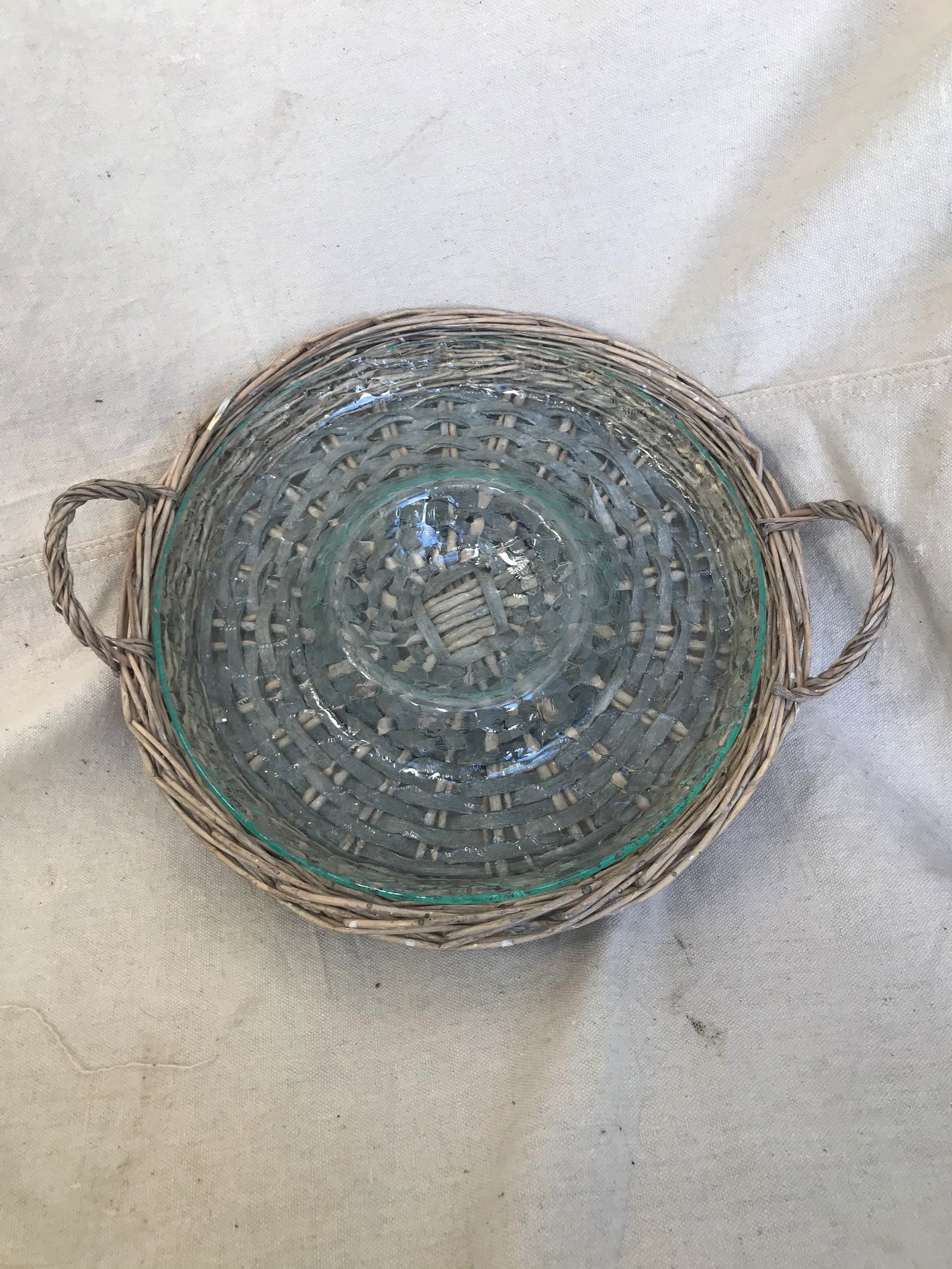 Vintage 1990s Wicker/Glass Chip & Dip Platter - 3