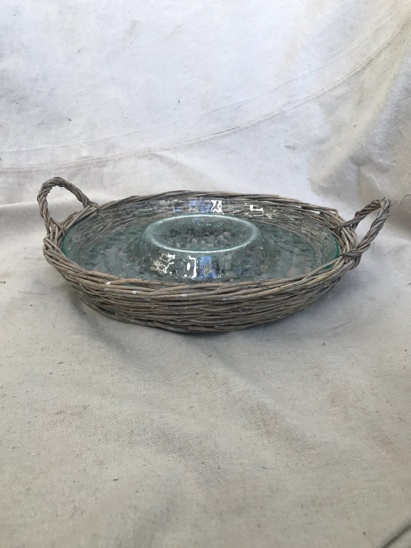 Vintage 1990s Wicker/Glass Chip & Dip Platter - 6