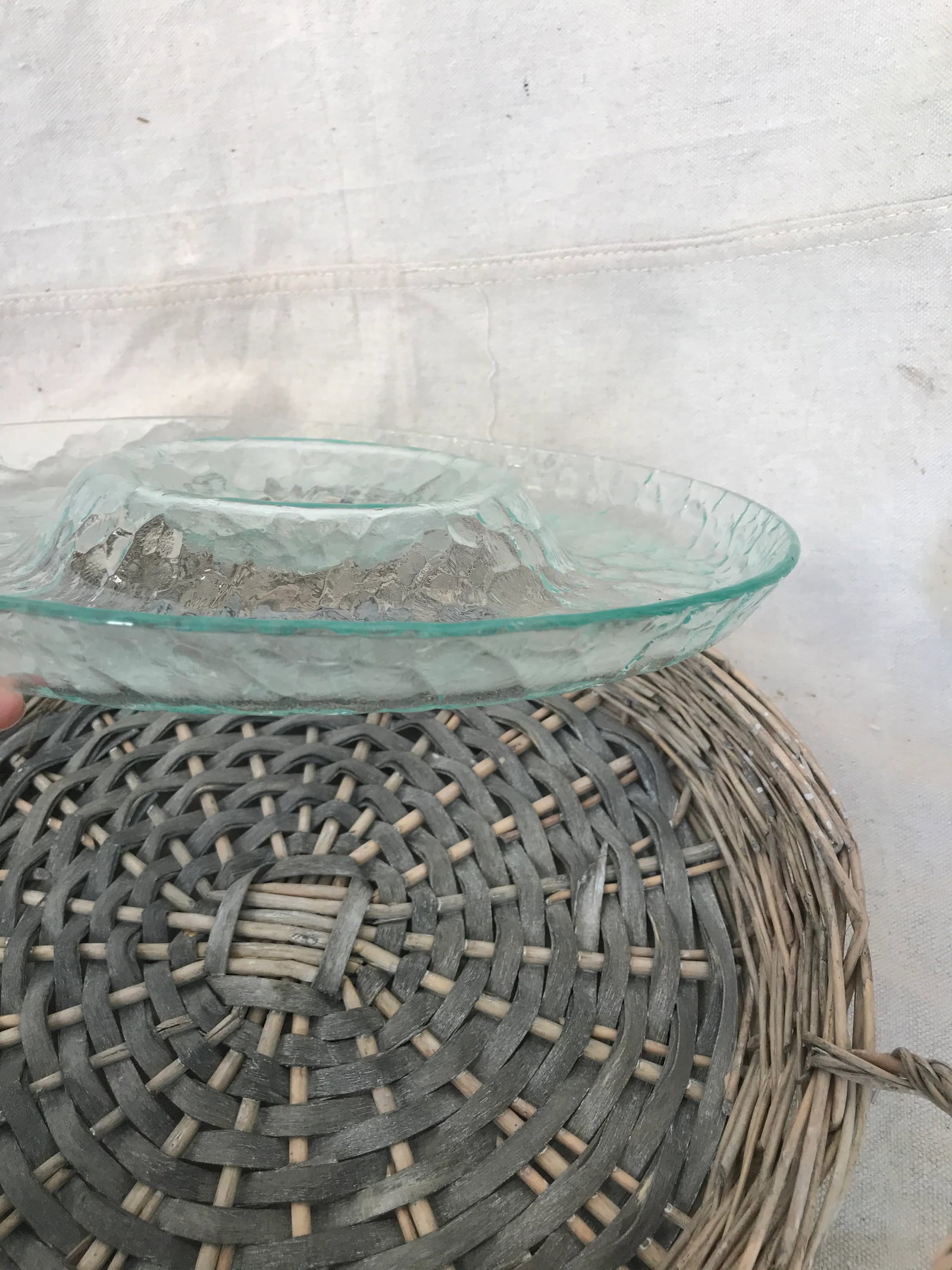 Vintage 1990s Wicker/Glass Chip & Dip Platter - 7