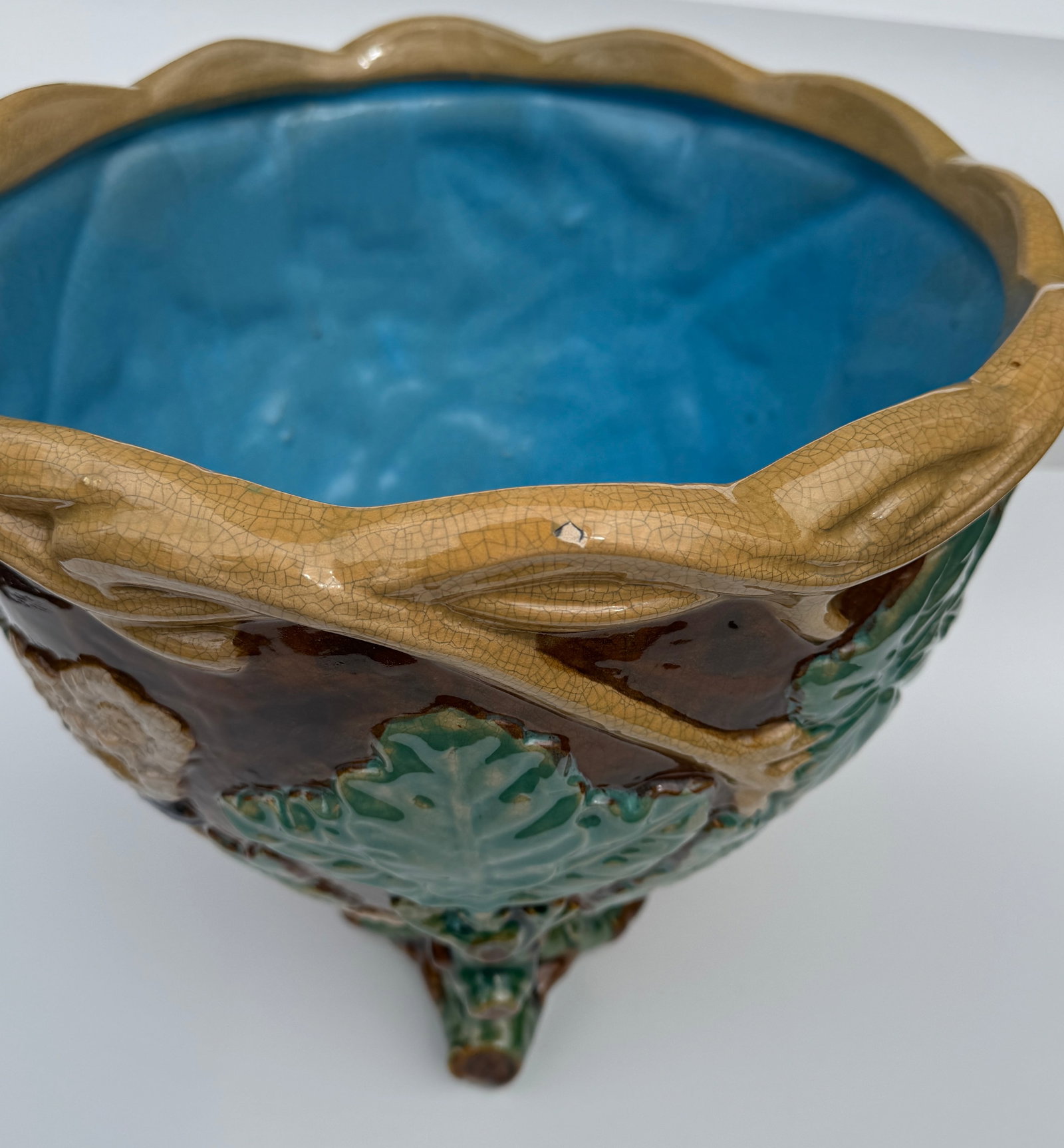 Antique Majolica Faux Bois Ceramic Jardiniere, Japan - 11