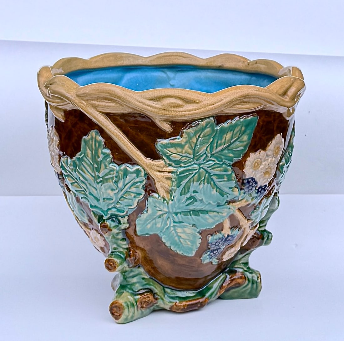 Antique Majolica Faux Bois Ceramic Jardiniere, Japan - 2