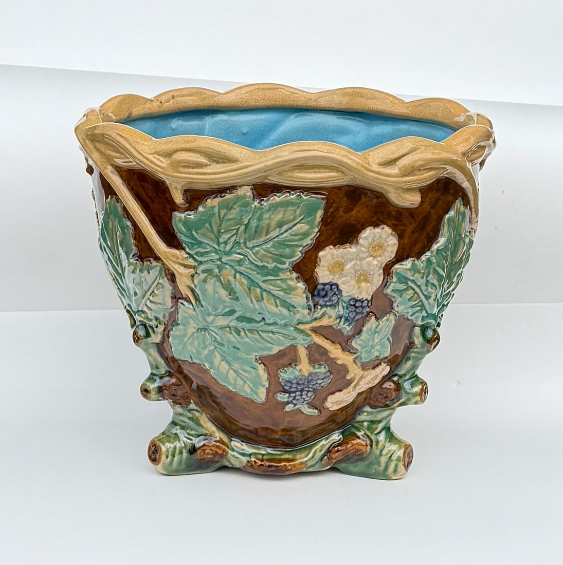 Antique Majolica Faux Bois Ceramic Jardiniere, Japan - 3