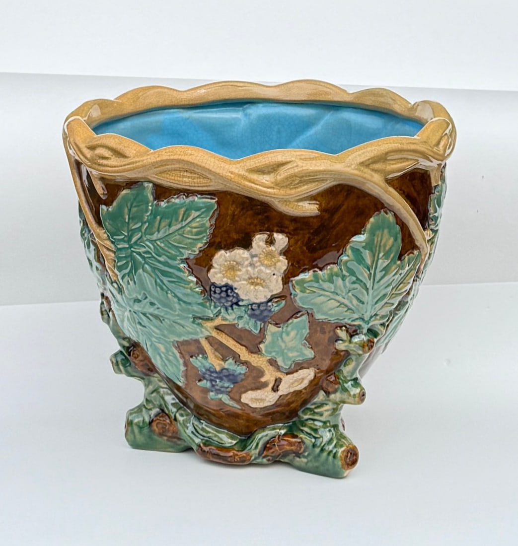 Antique Majolica Faux Bois Ceramic Jardiniere, Japan - 4