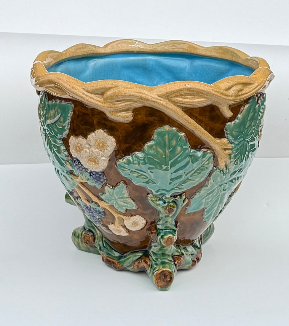 Antique Majolica Faux Bois Ceramic Jardiniere, Japan - 5