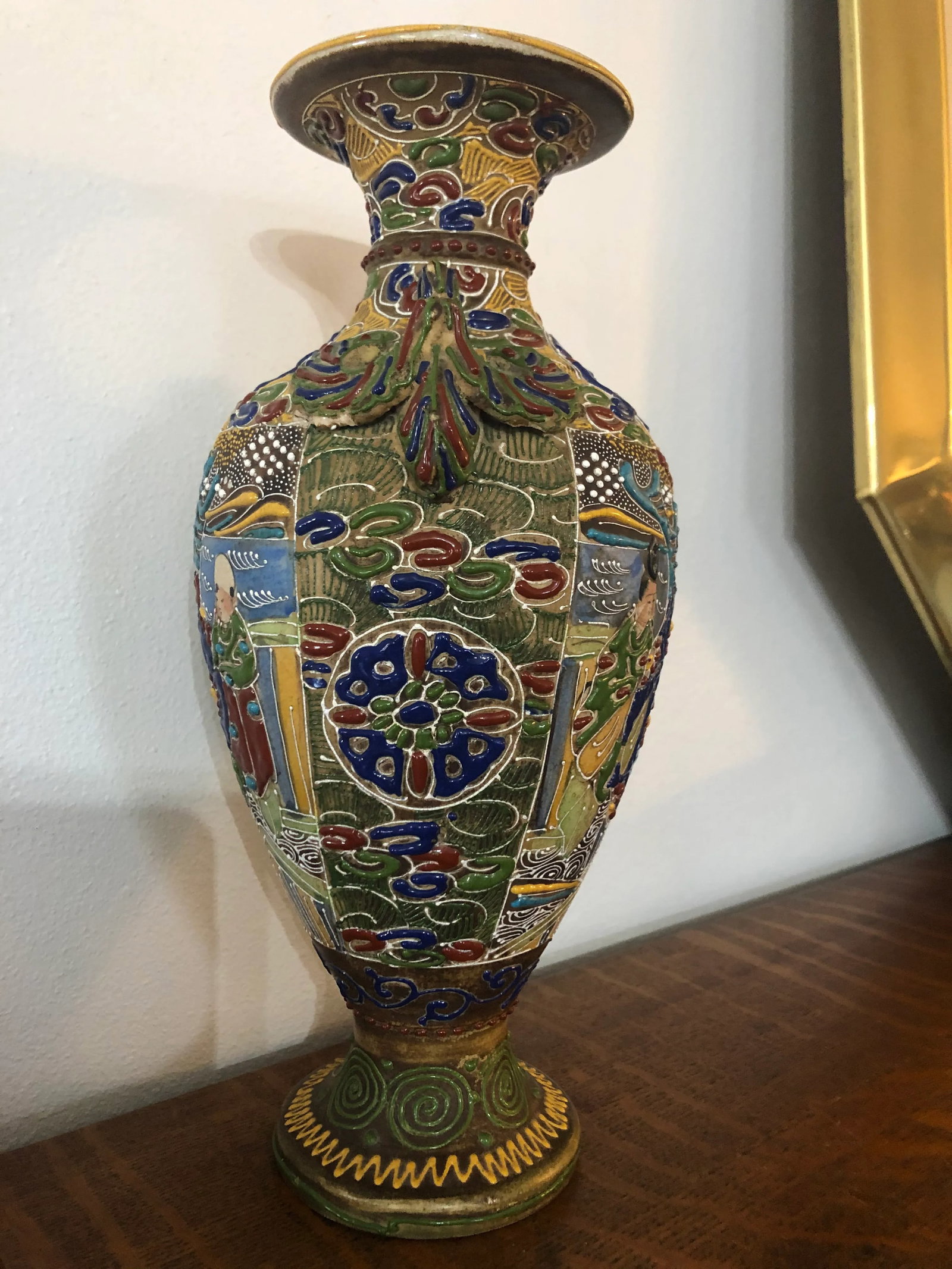 Antique 1920s Satsuma Moriage Earthenware Vase - 2