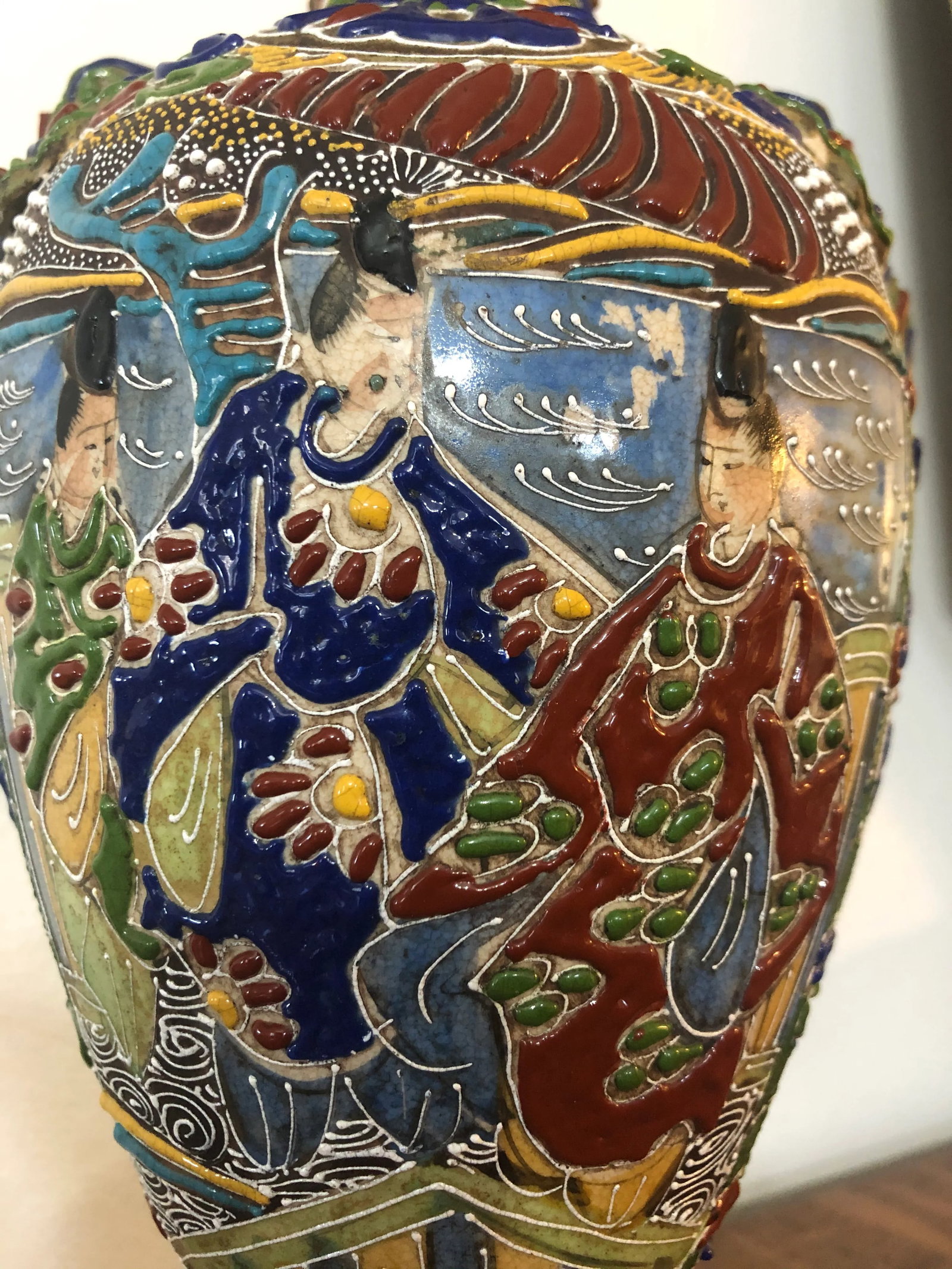 Antique 1920s Satsuma Moriage Earthenware Vase - 4