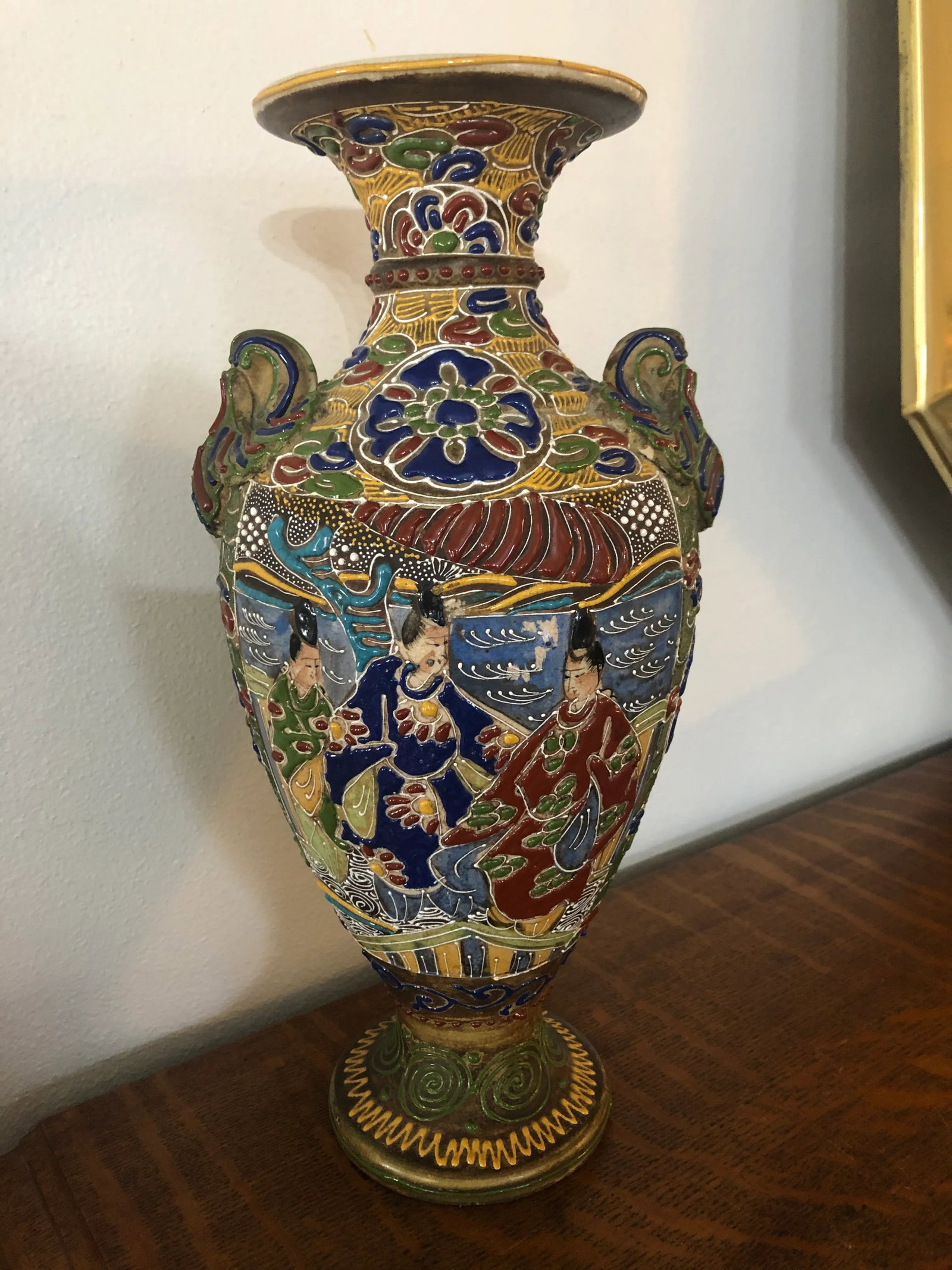 Antique 1920s Satsuma Moriage Earthenware Vase - 7