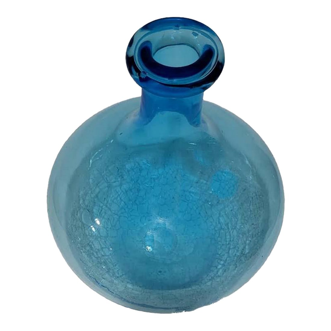 Large Blue Demijohn Studio Blown Glass Bottle Crackled Bottom (1 of 5)