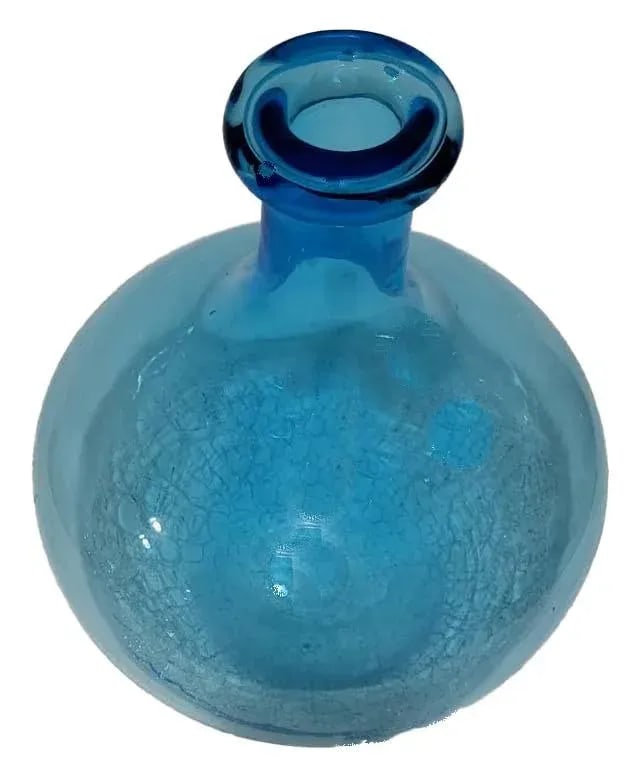 Large Blue Demijohn Studio Blown Glass Bottle Crackled Bottom - 2