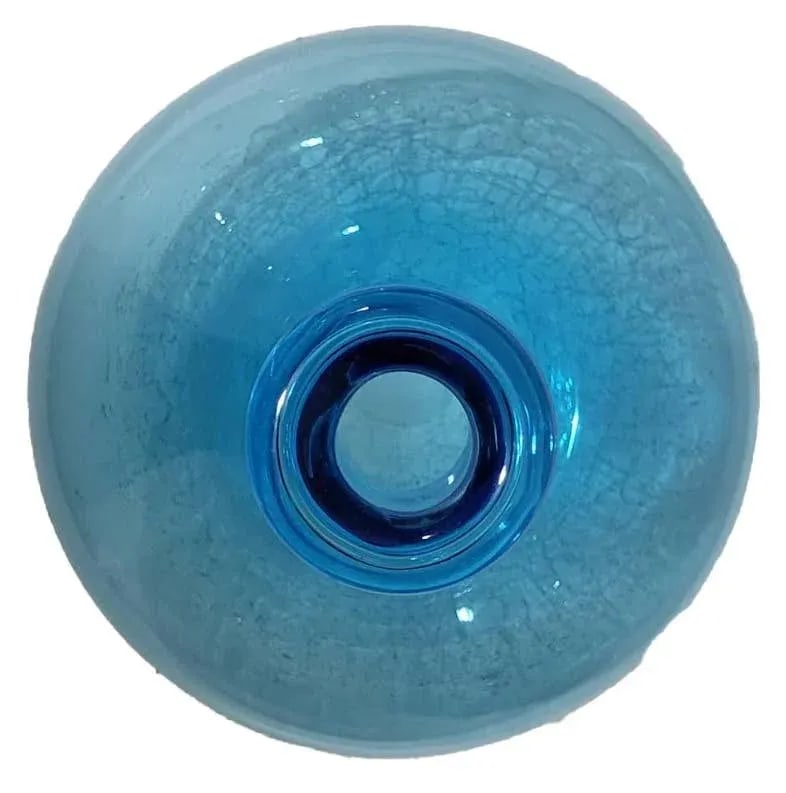 Large Blue Demijohn Studio Blown Glass Bottle Crackled Bottom - 4