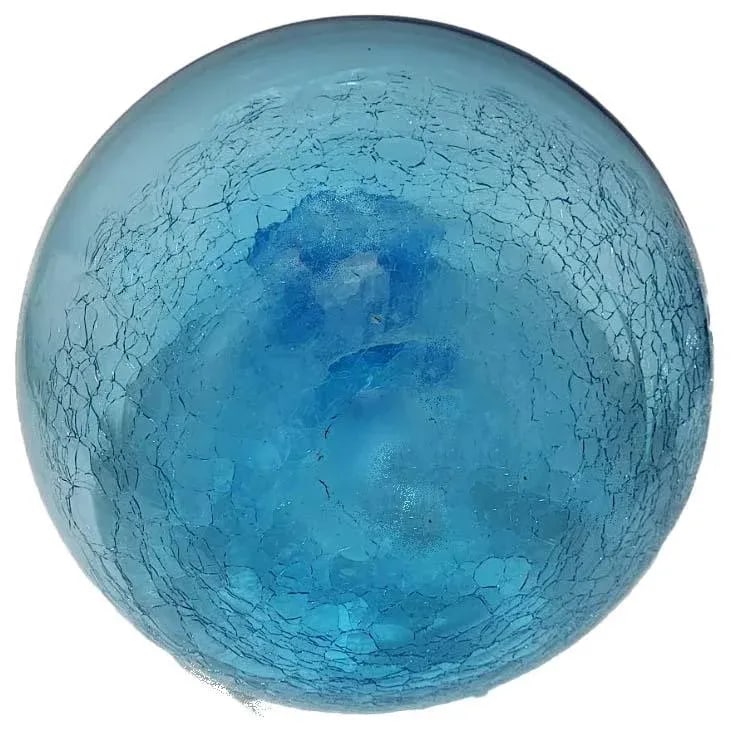 Large Blue Demijohn Studio Blown Glass Bottle Crackled Bottom - 5